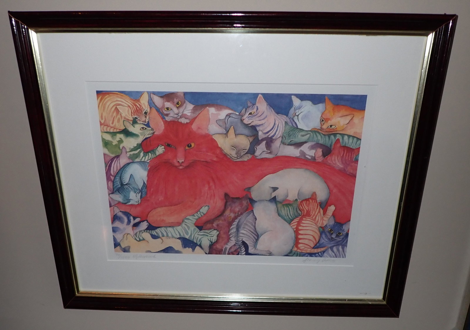 Tracey Amos Cat Motherhood Signed & Numbered Print: Print is approx 18" x 21 3/4"