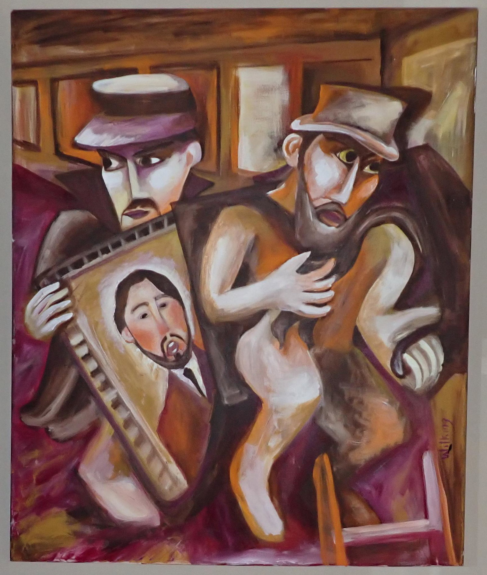Wilking Surrealistic Oil on Canvas Painting: Amedeo Expression" 1995 Trenton NJ Painting . Apprx 40" x 48 1/4