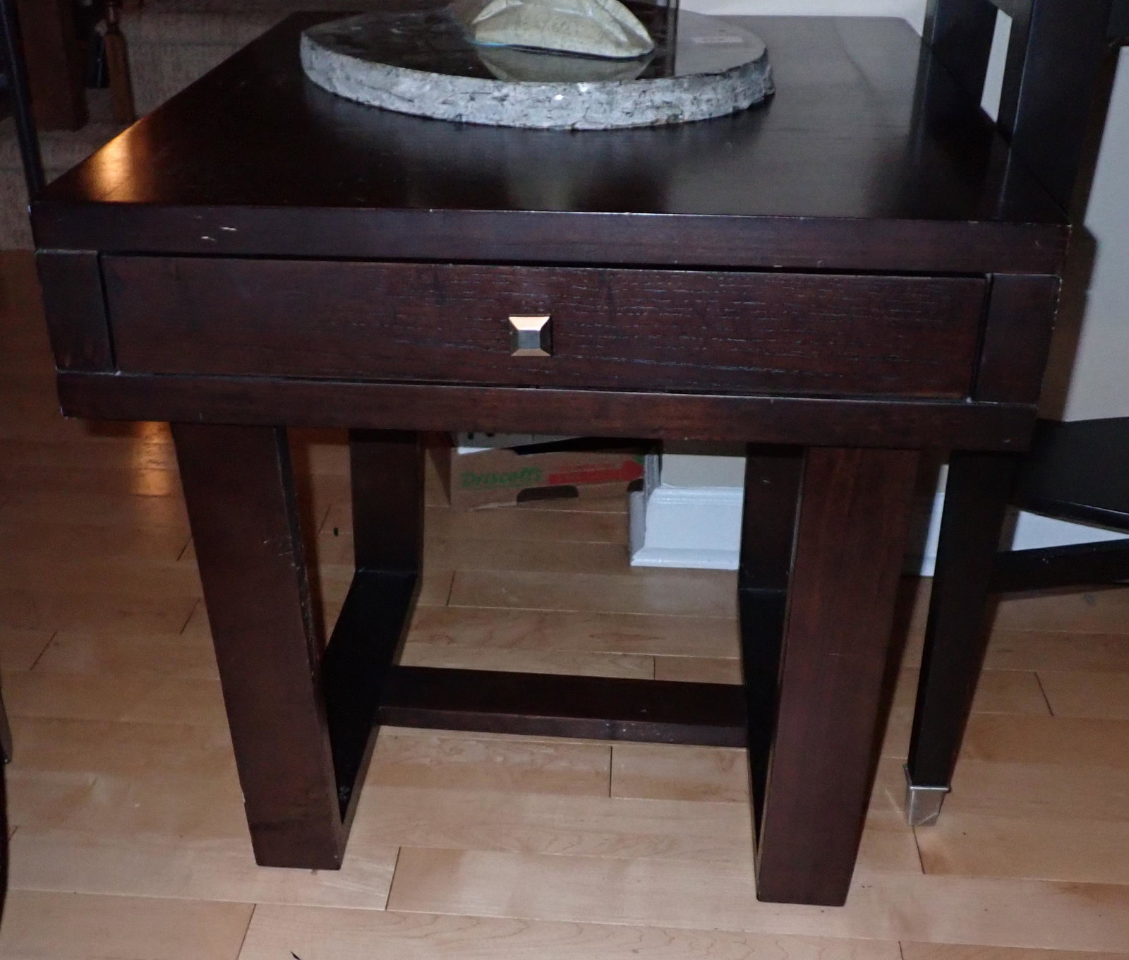 End Table: Approx 24" x 28" x 24 1/2" tall. Does not include items on it