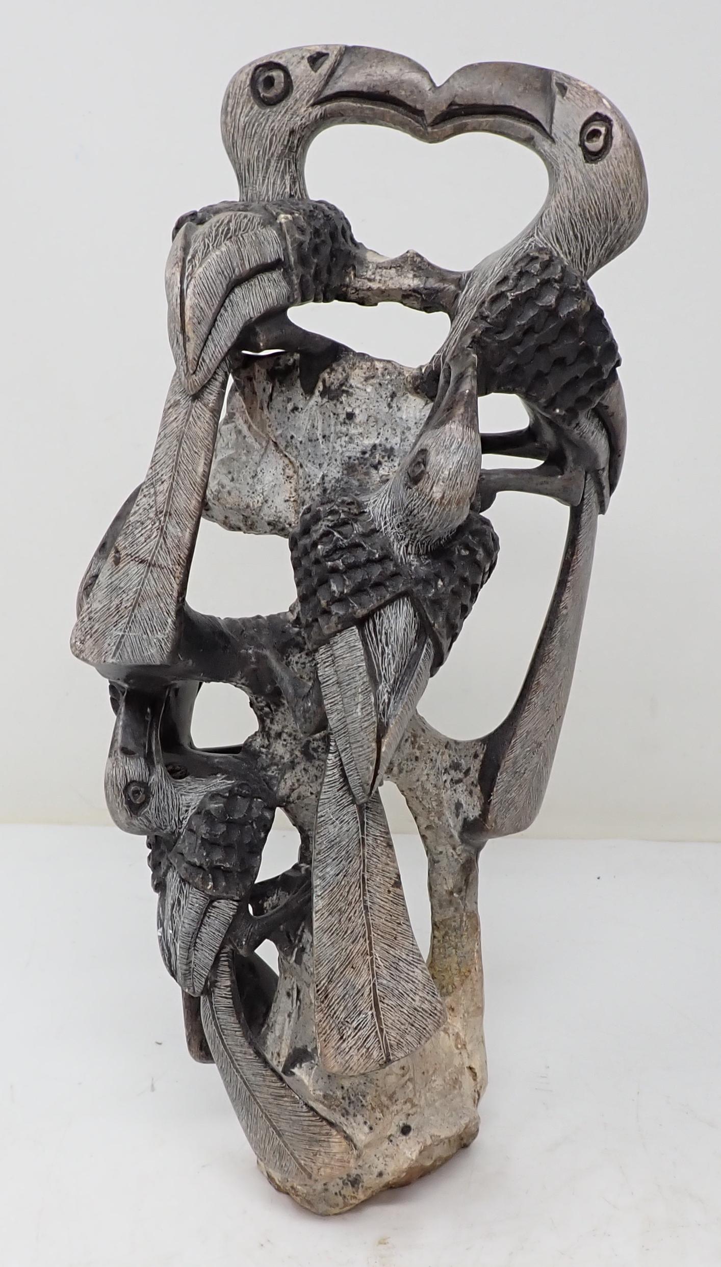 Soapstone Carved Birds: Approx 11 3/4" tall