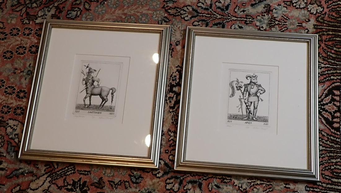 2 Margit Artner #1 of 50 Signed Etchings: Both are #1 of 50. Approx 10 1/2" x 12"