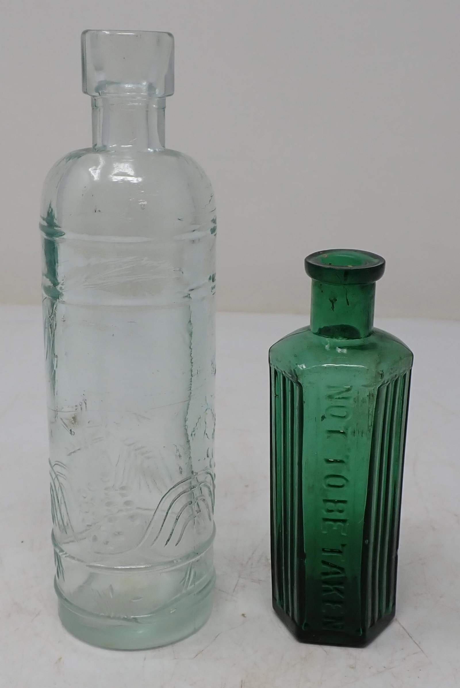2 Bottles Poison Not To Be Taken: Green one " Not to be Taken" is approx 4 5/8" tall