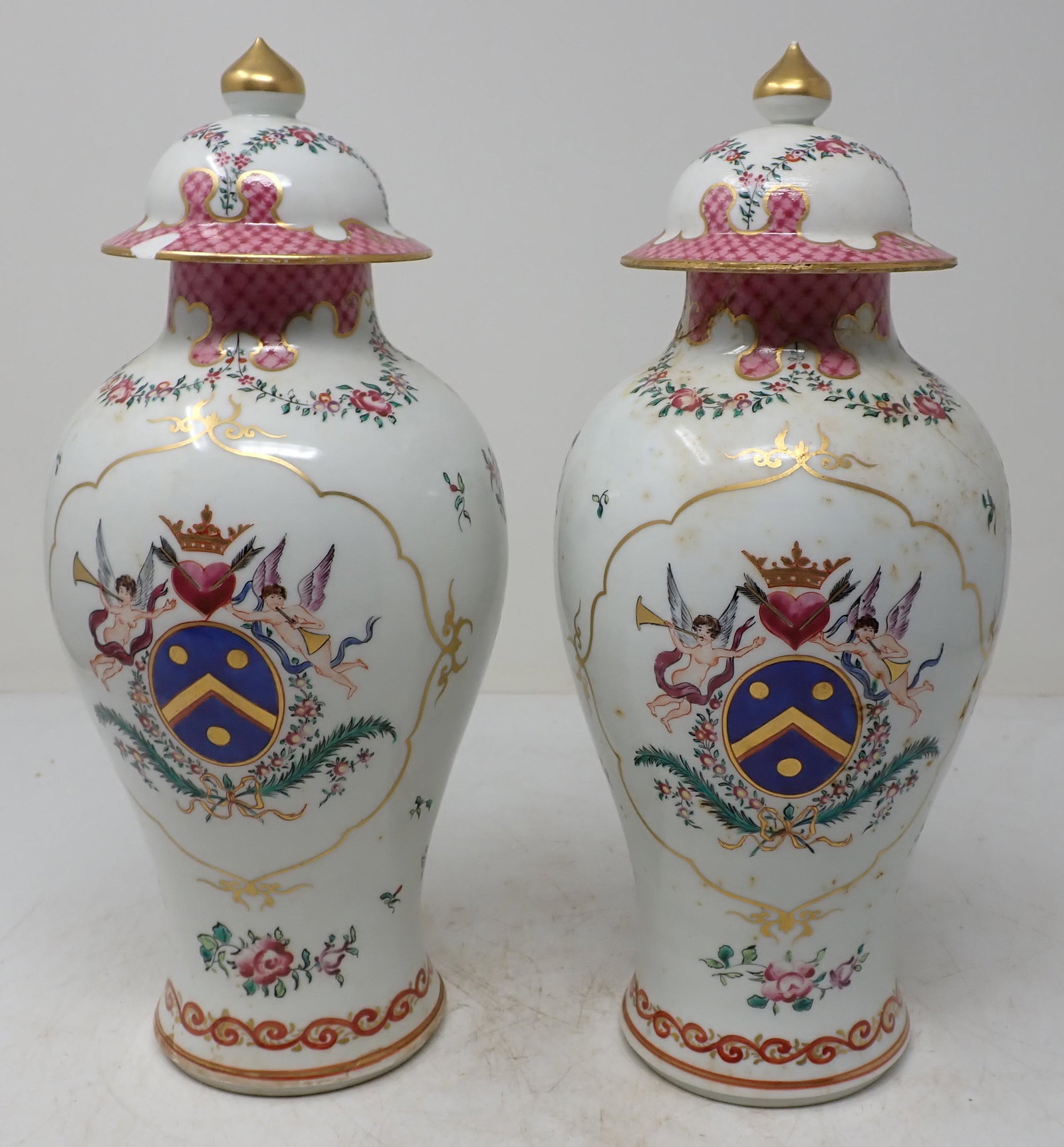 Pair of French Lidded Urns / Jars: Approx 4 7/8" in diameter and 11 1/2" tall