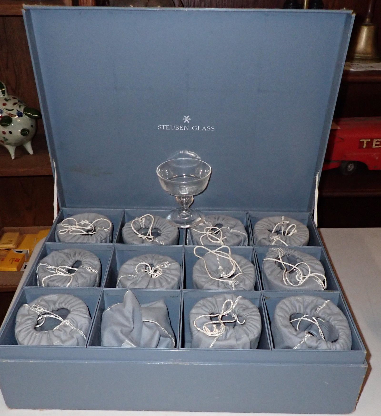 Set of 12 Stueben Glass Goblets: Approx 4 1/8" in diameter and 4 3/8" tall