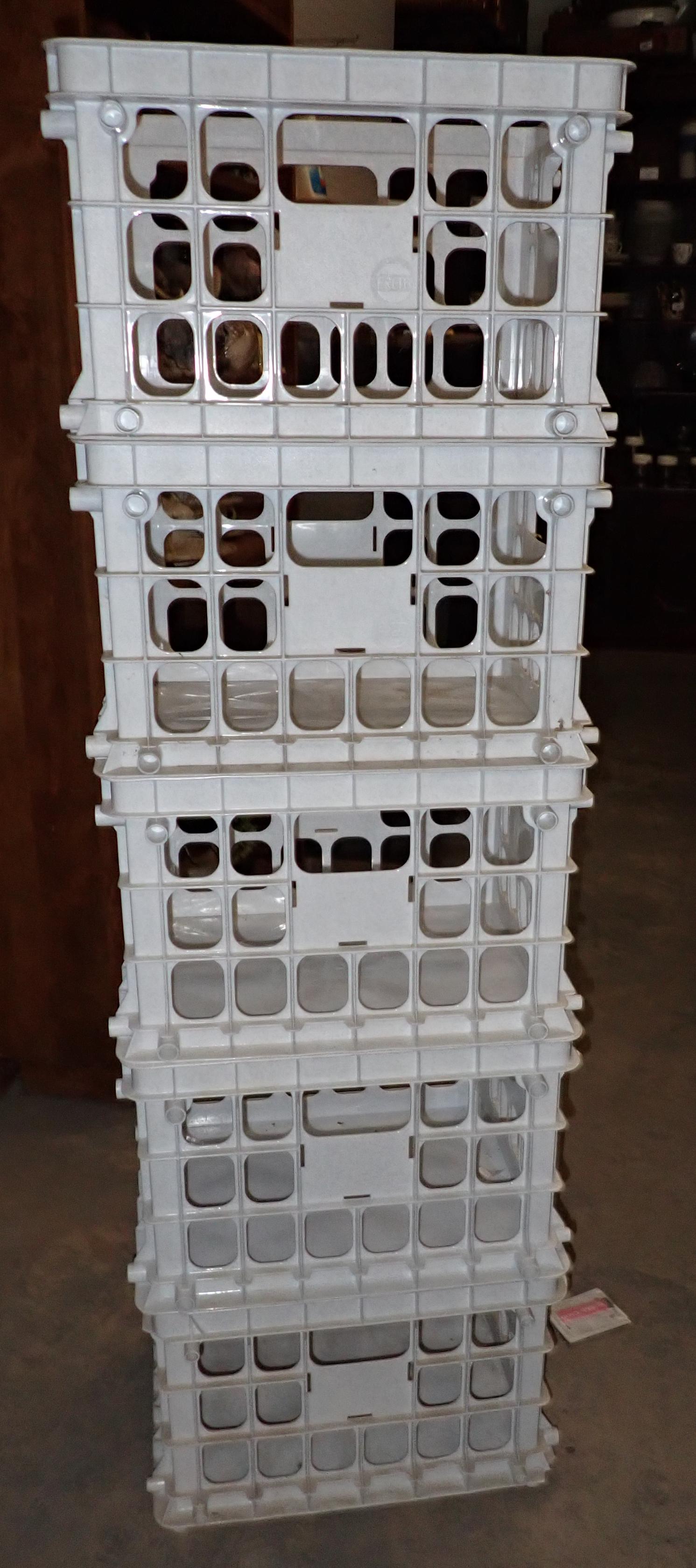 5 Plastic Milk Crates: Approx 13 3/4" X 16 3/4" x 10 1/2" tall