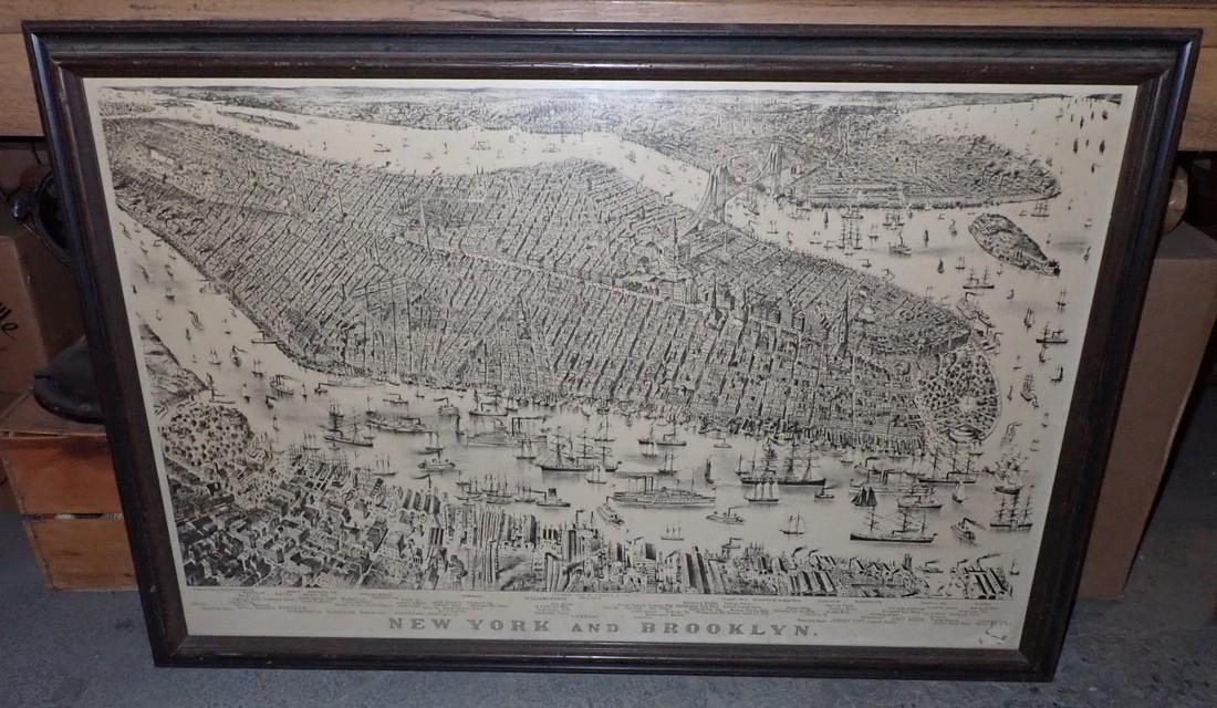 New York & Brooklyn Parsons Atwater Print: 1877 Currier & Ives Copyright. Approx 29" x 43 1/4"