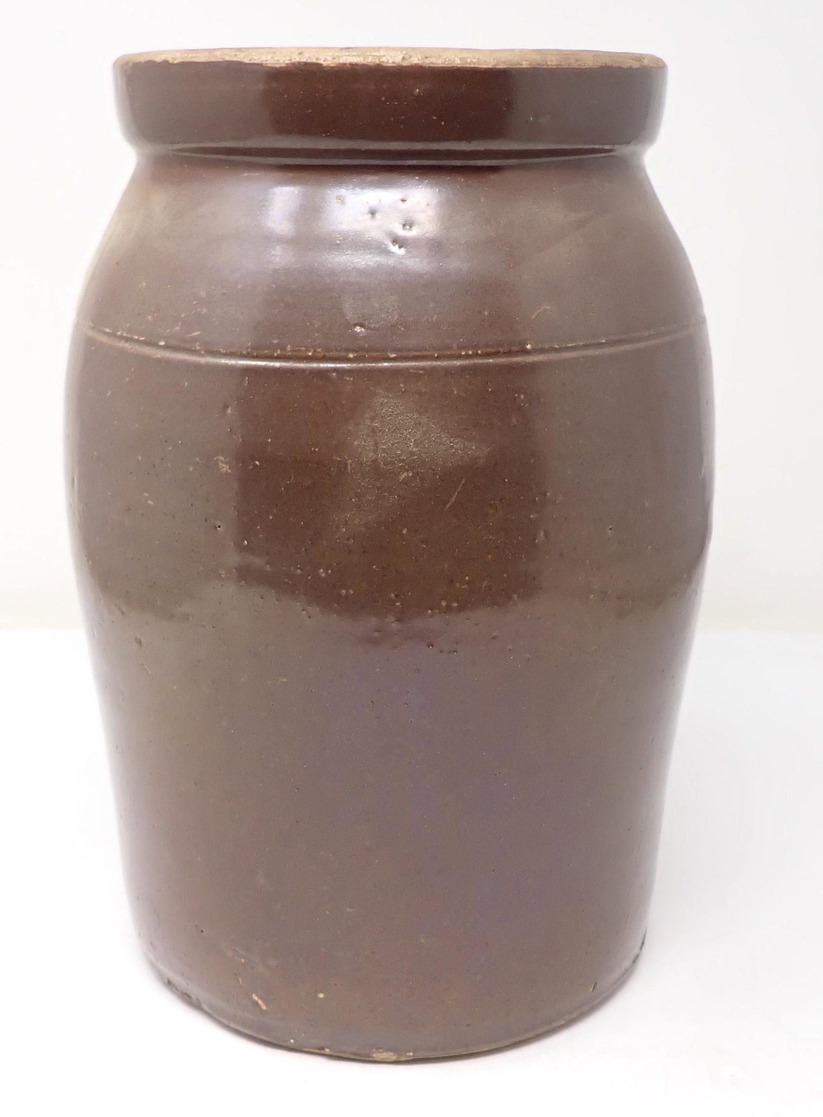Stoneware Crock / Preserve Jar: Approx 6 1/4" in diameter and 10 1/4" tall