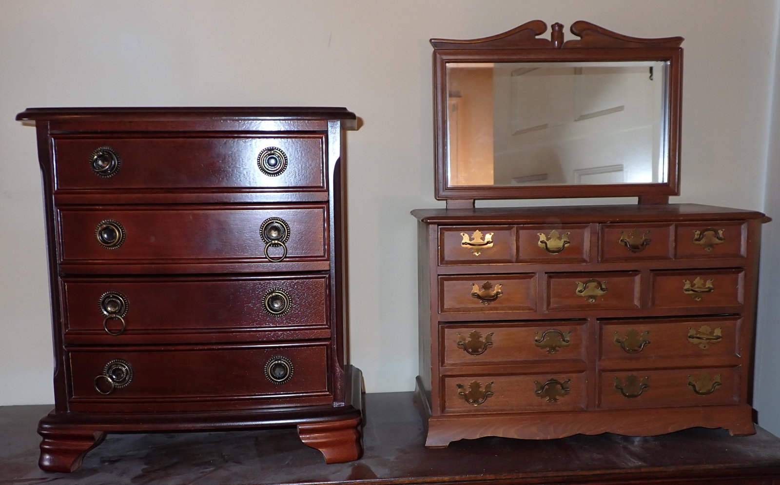 2 Jewelry Boxes: One on left is apprx 8" x 13" x 14 1/2" tall