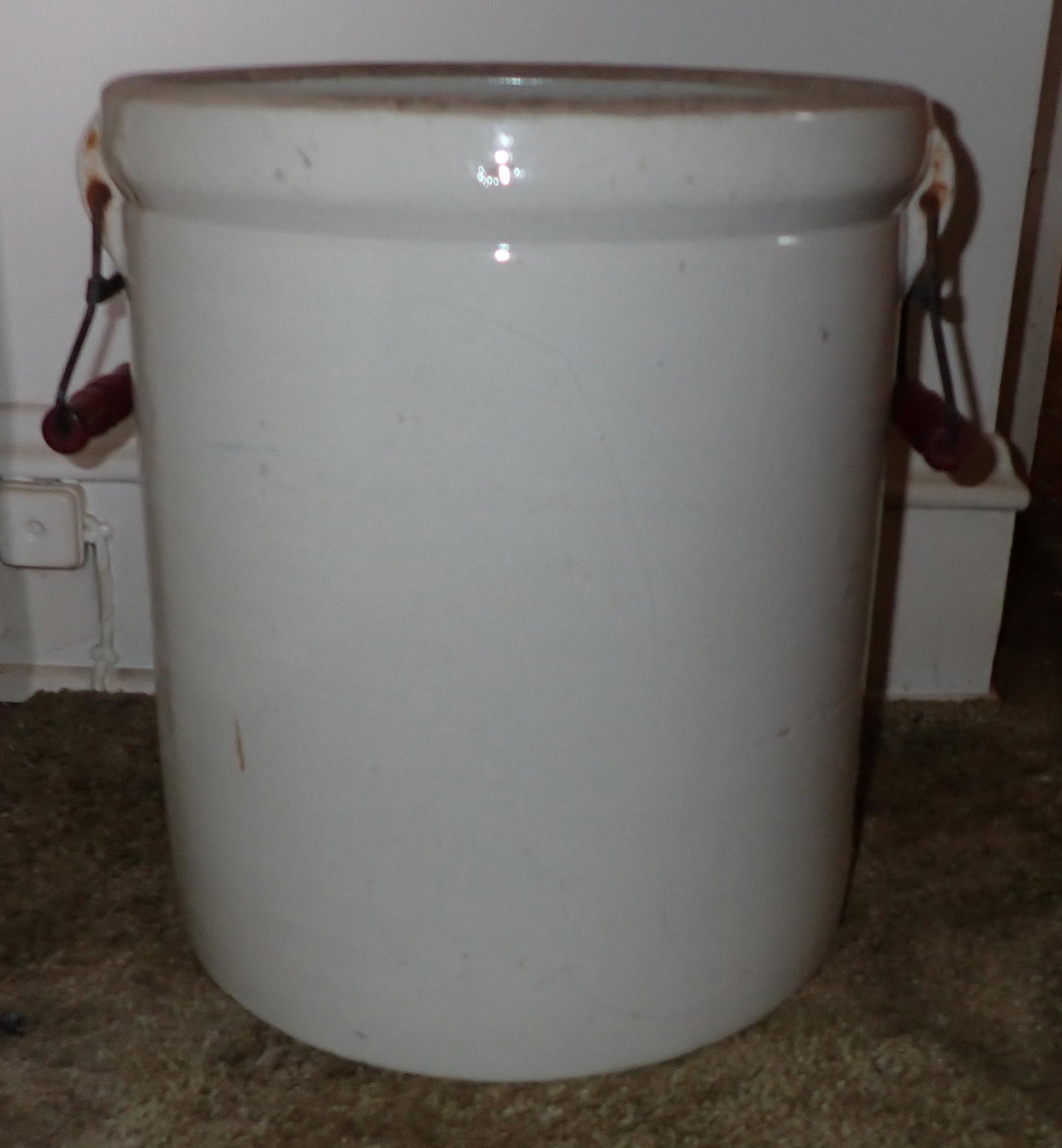 Stoneware Crock & Umbrella Rack: Approx 12 3/4" in diameter and 14 3/4" tall