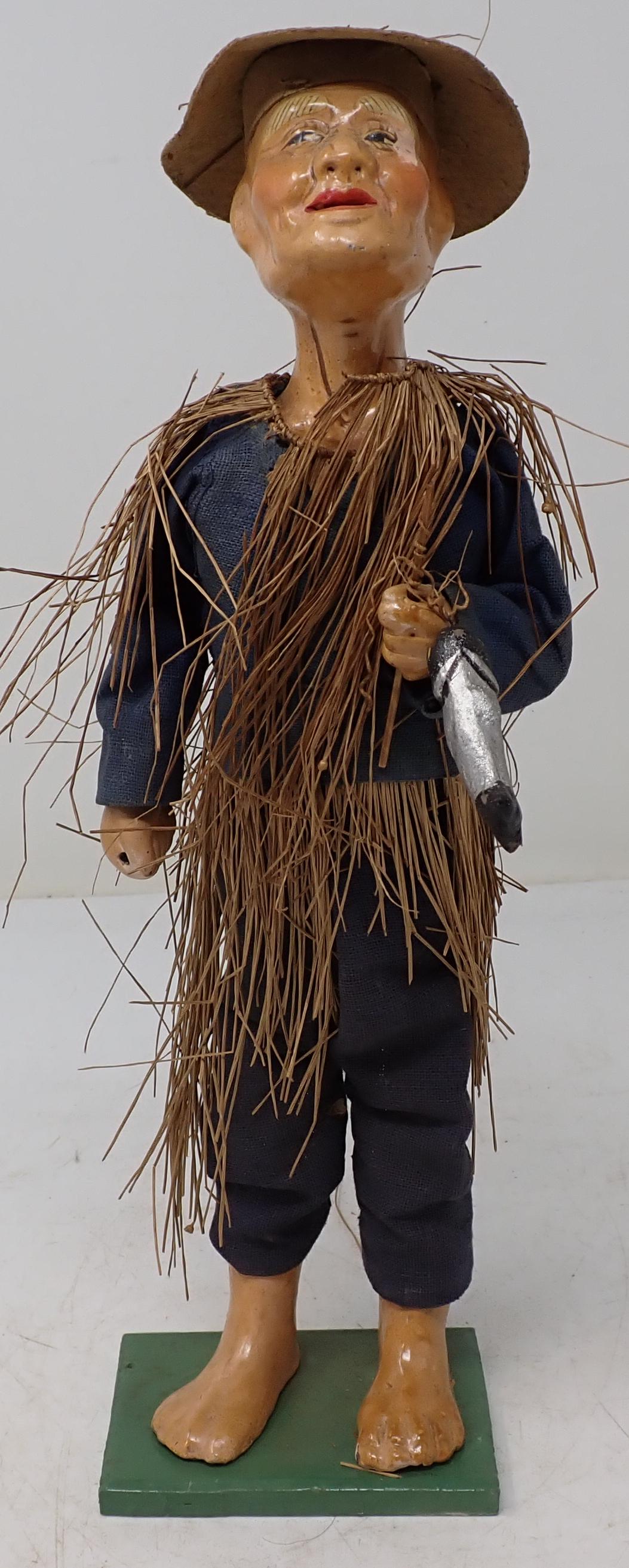 Composition Chinese Jointed Fisherman Doll: Approx 12" tall. Believed to be composition. Sold with no guarantees