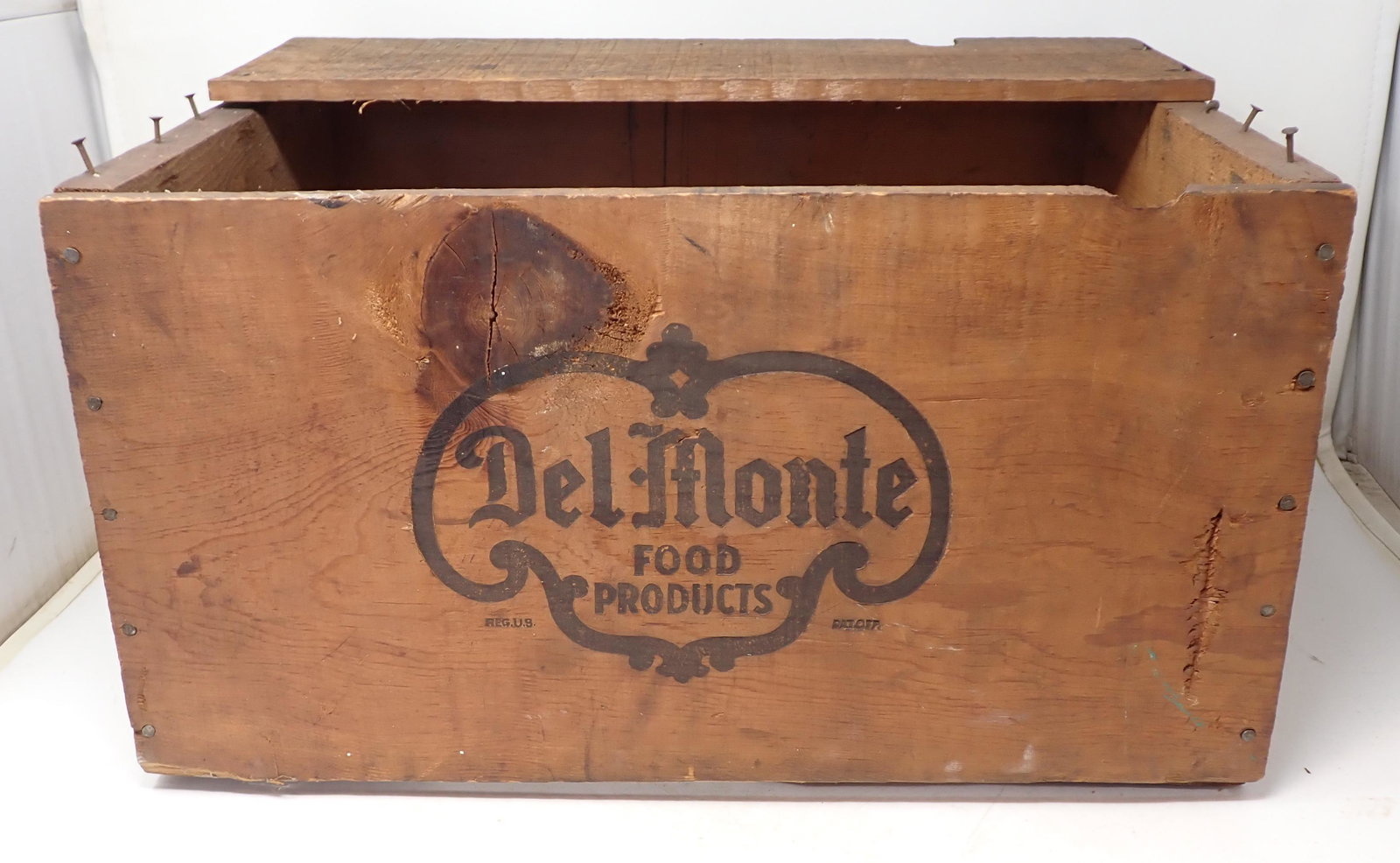 Delmonte Yellow Cling Peaches Wooden Crate: Approx 13" x 18" x 10 1/2" tall.