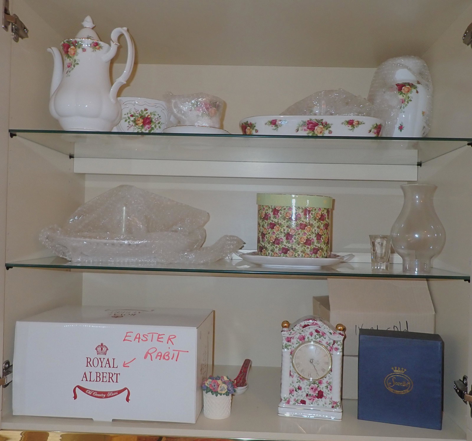 Royal Albert Royal Danube Victorias Garden: Lot includes all pictured on the 3 shelves.