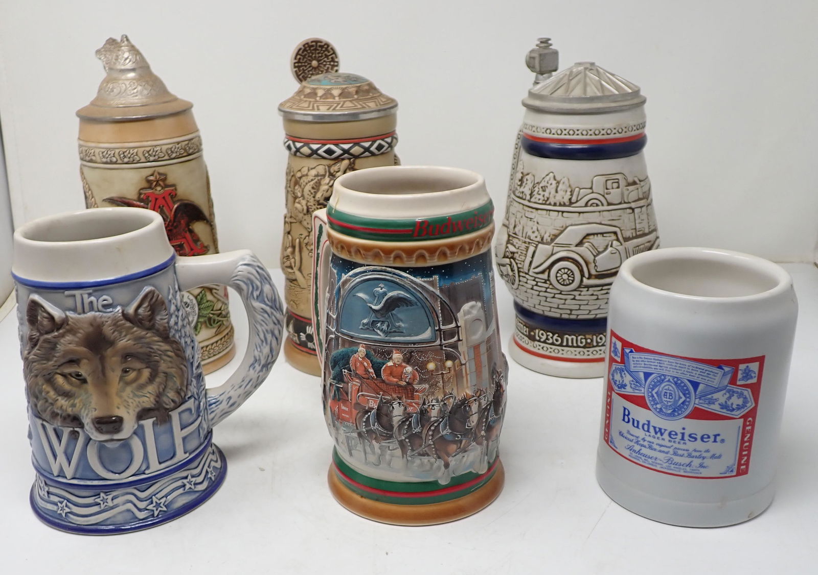 6 Anheuser Busch Budweiser Steins (1 of 3)