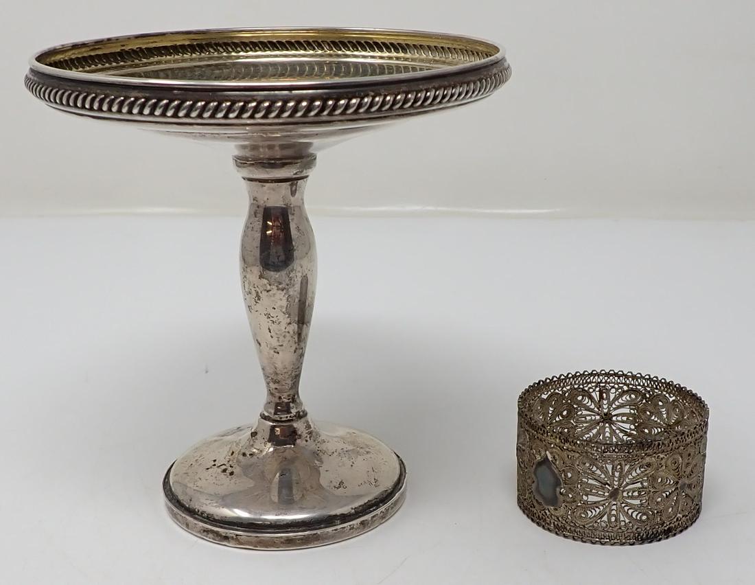 Fisher 964 Sterling Silver Compote: Compote is approx 4 7/8" in diameter and 5" tall. It is weighted. Also included is napkin ring holder ( not guaranteed sterling).