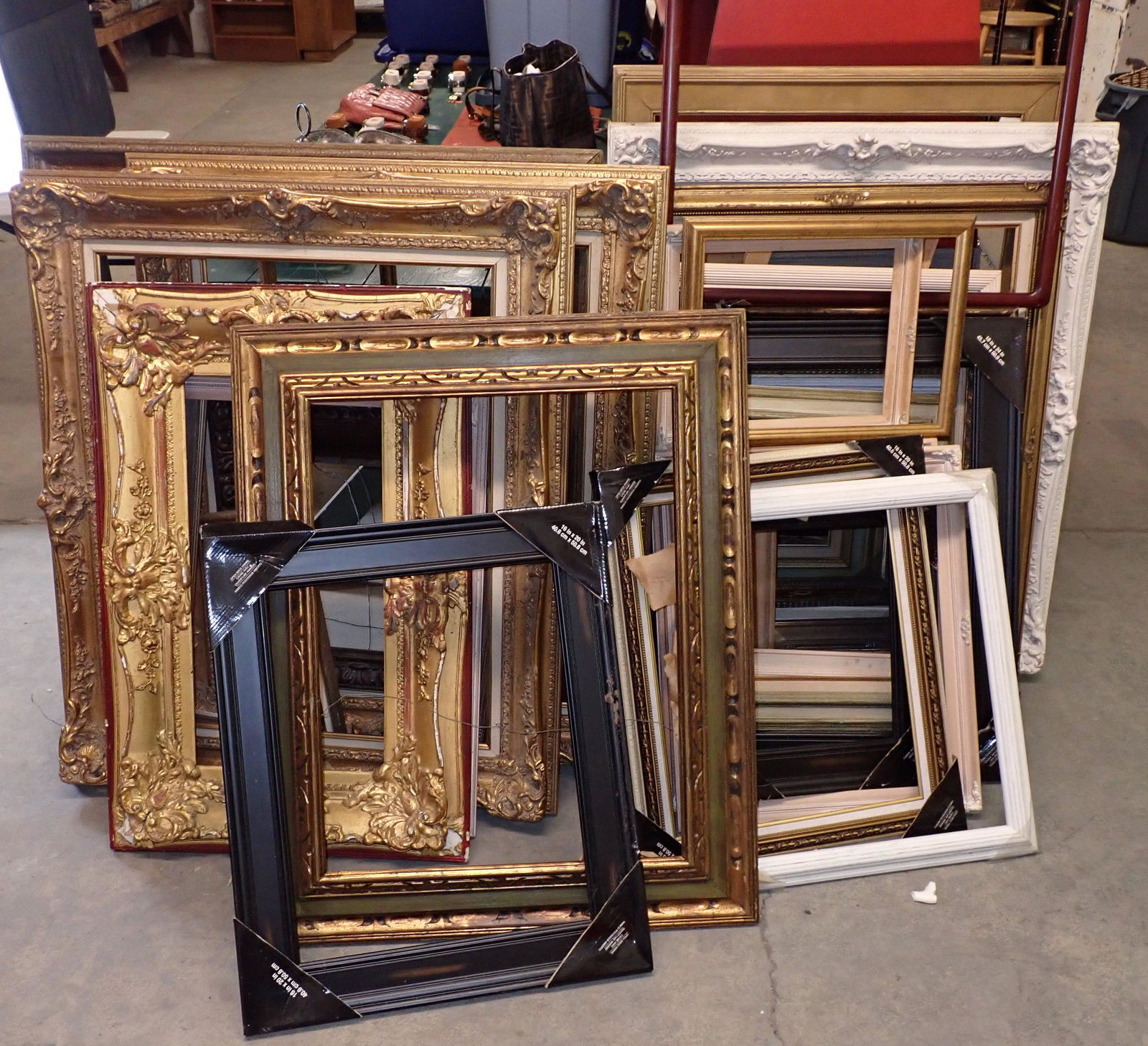 Large Pile of Picture Frames: Largest is apprx 37" x 39 1/2" . MUST TAKE ALL