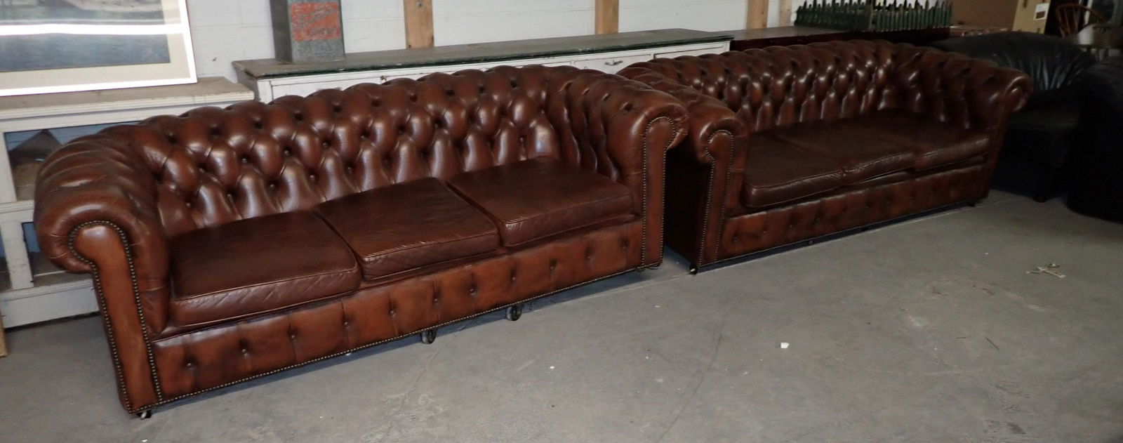 2 Tufted Leather Chesterfield Sofas (1 of 10)
