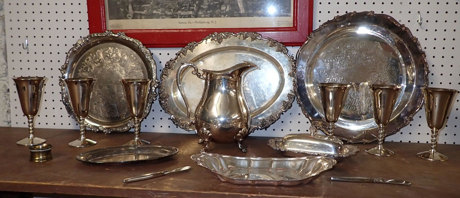 Silverplate Pitcher Platters Goblets (1 of 4)