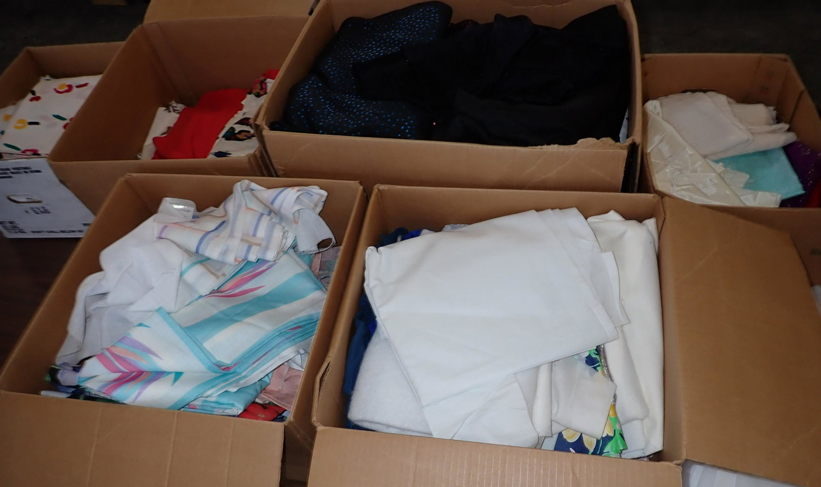 Boxes of Fabric: Getting all pictured on table