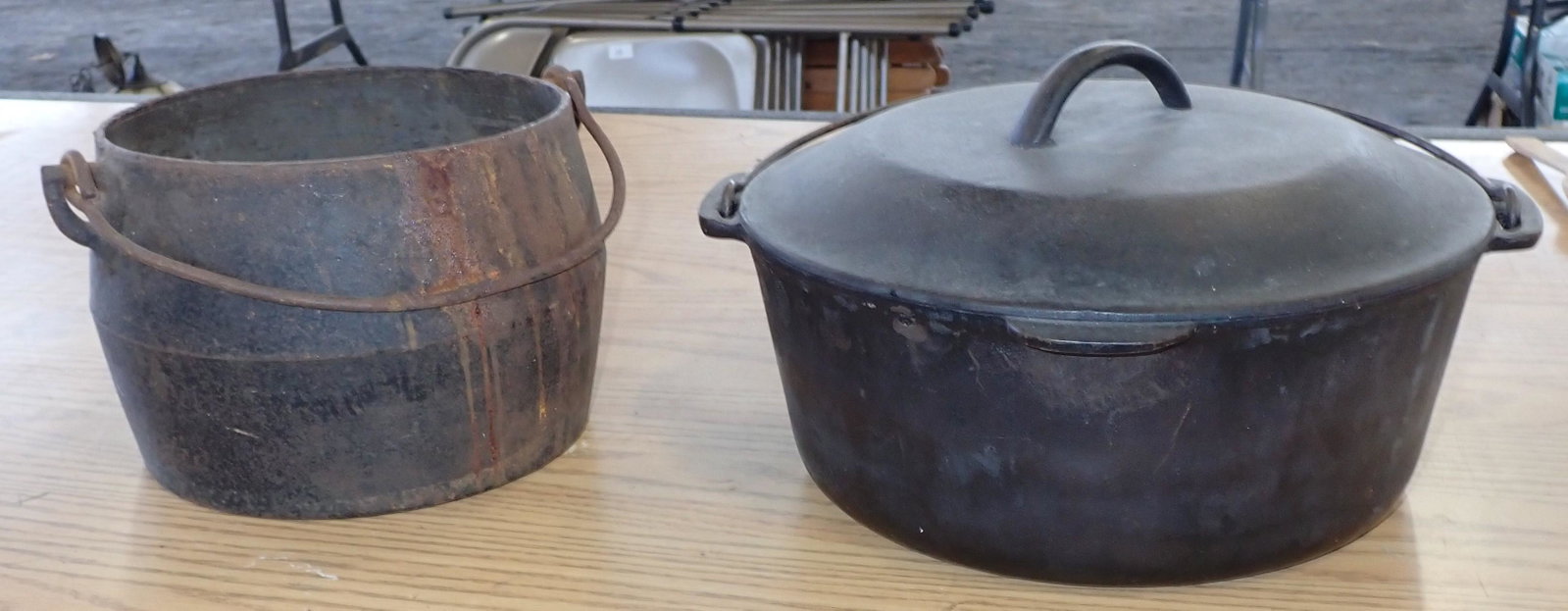 Cast Iron Kettle and Dutch Oven: Dutch oven is approx 10 1/4" in diameter