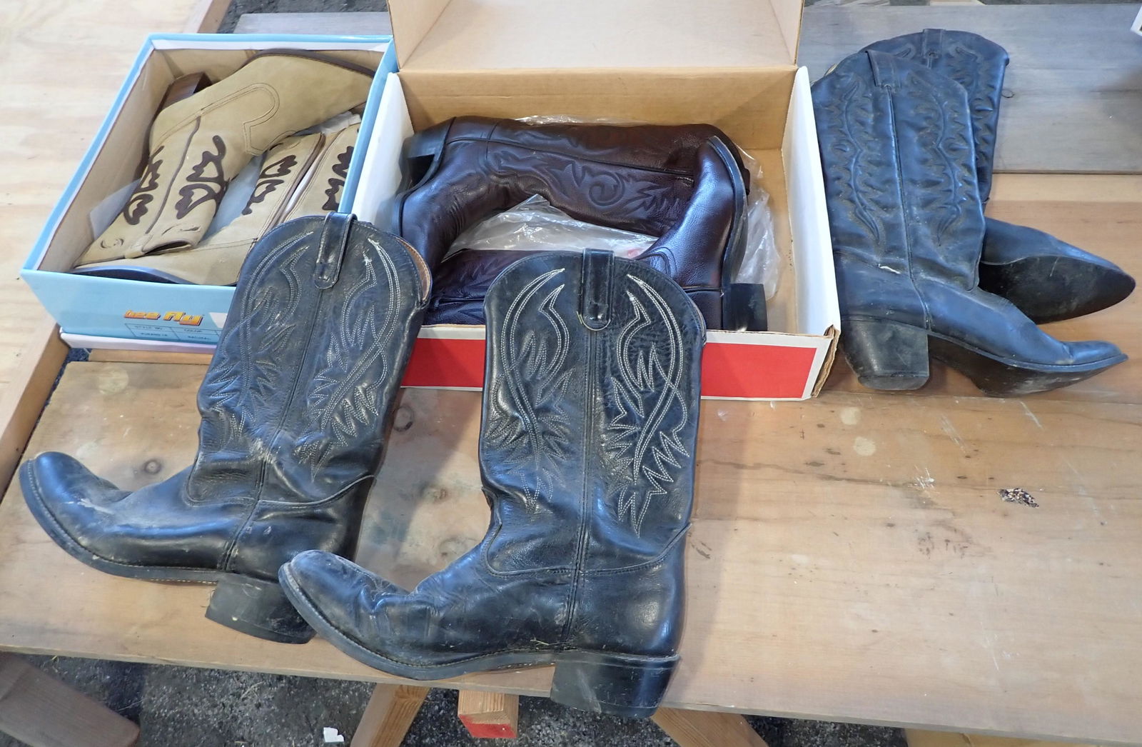 Cowgirl Boots: Boots in left box are size 7 1/2