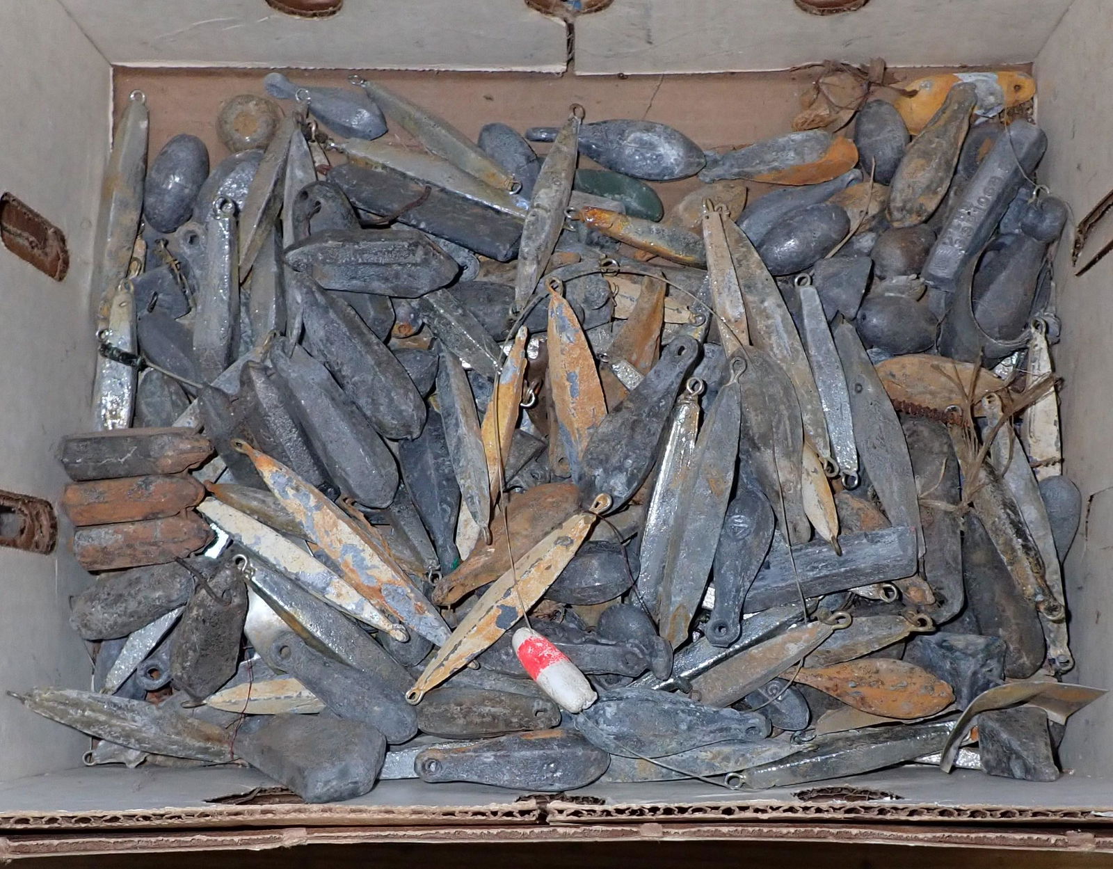 Box of Lead Sinkers: Guessing, it is close to 30lbs