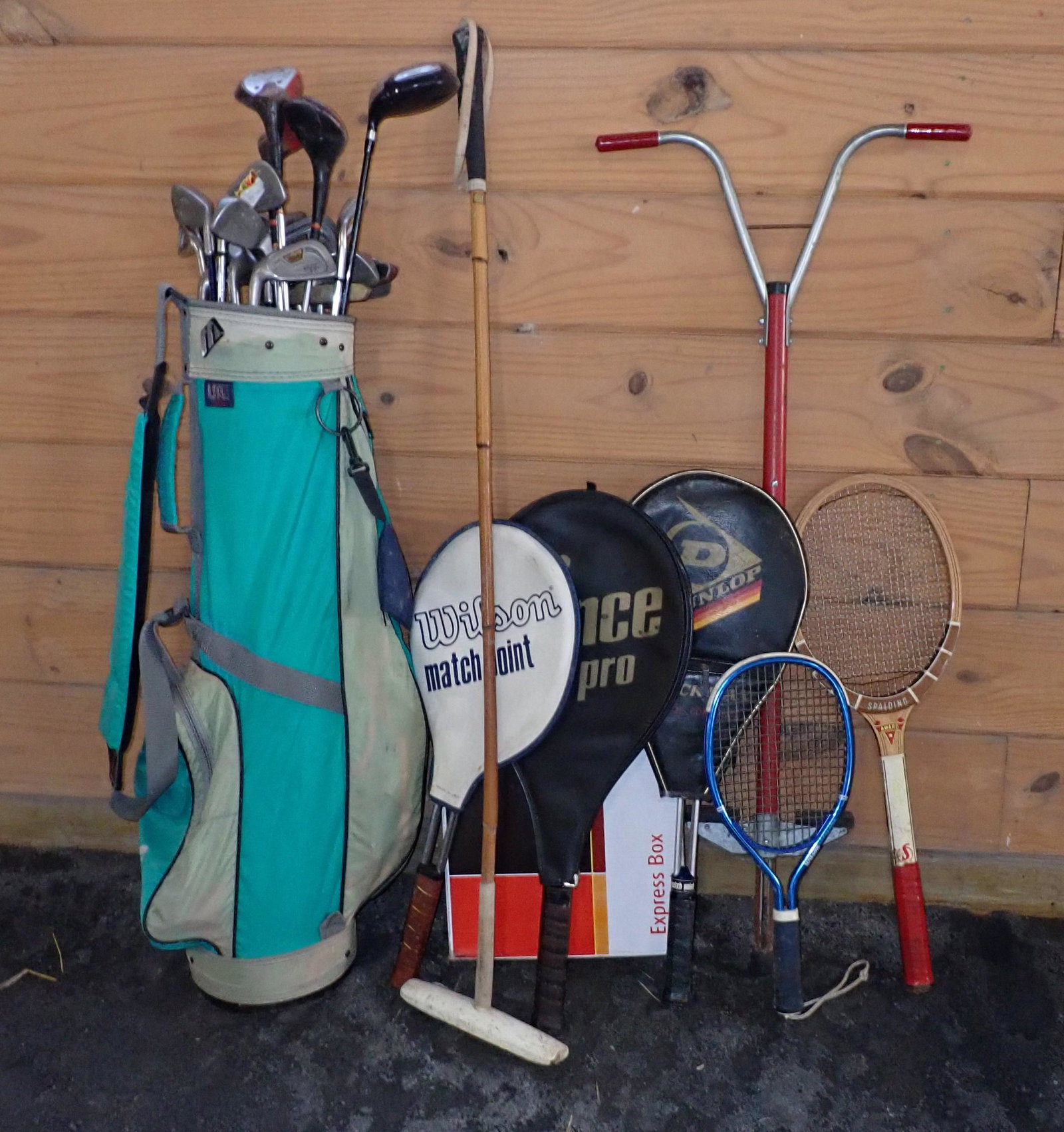 Tennis Rackets Vintage Golf Clubs Pogo Stick: Getting all pictured and must take all
