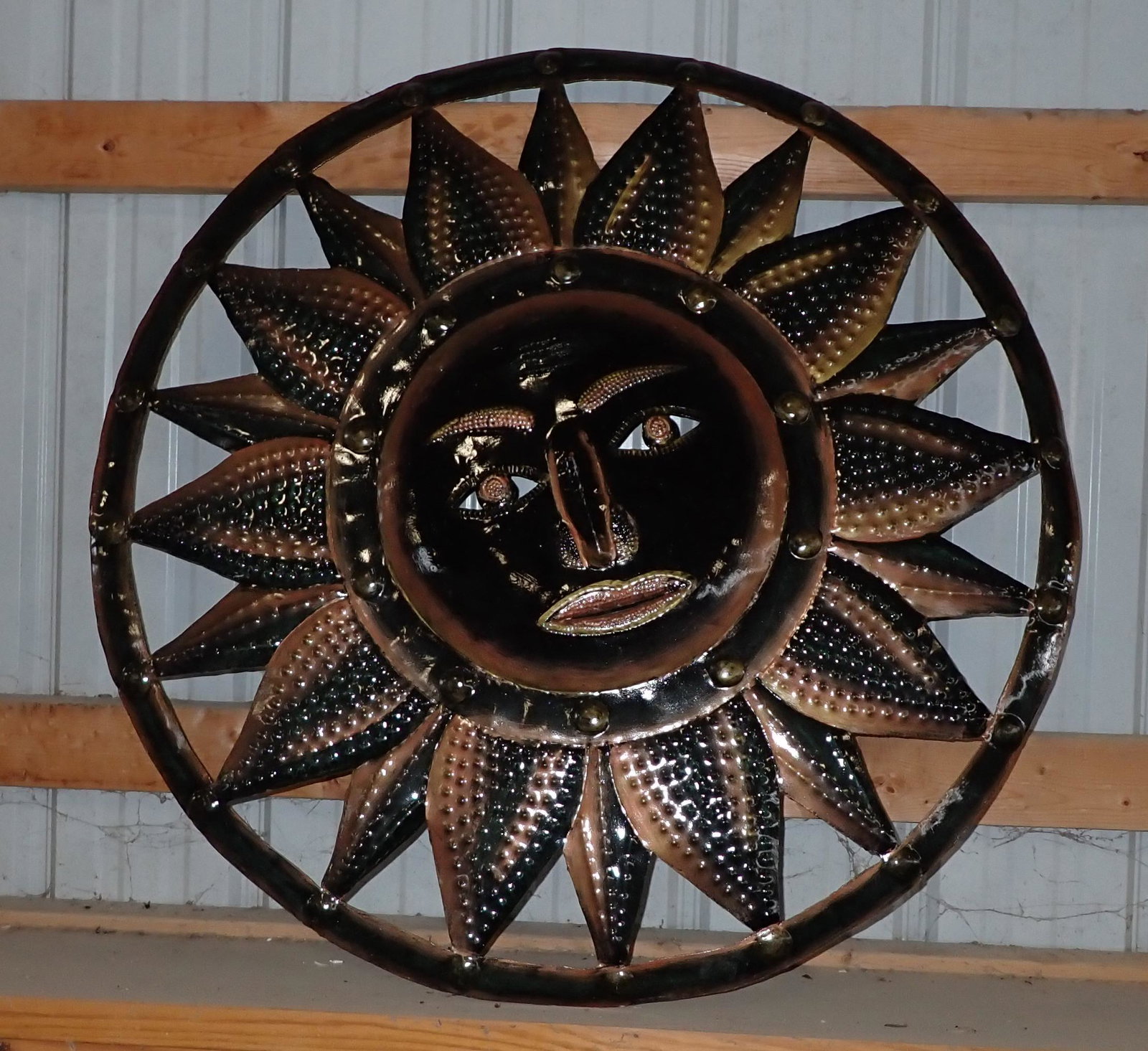 Tin Sunburst Wall Hanging: Approx 36" in diameter