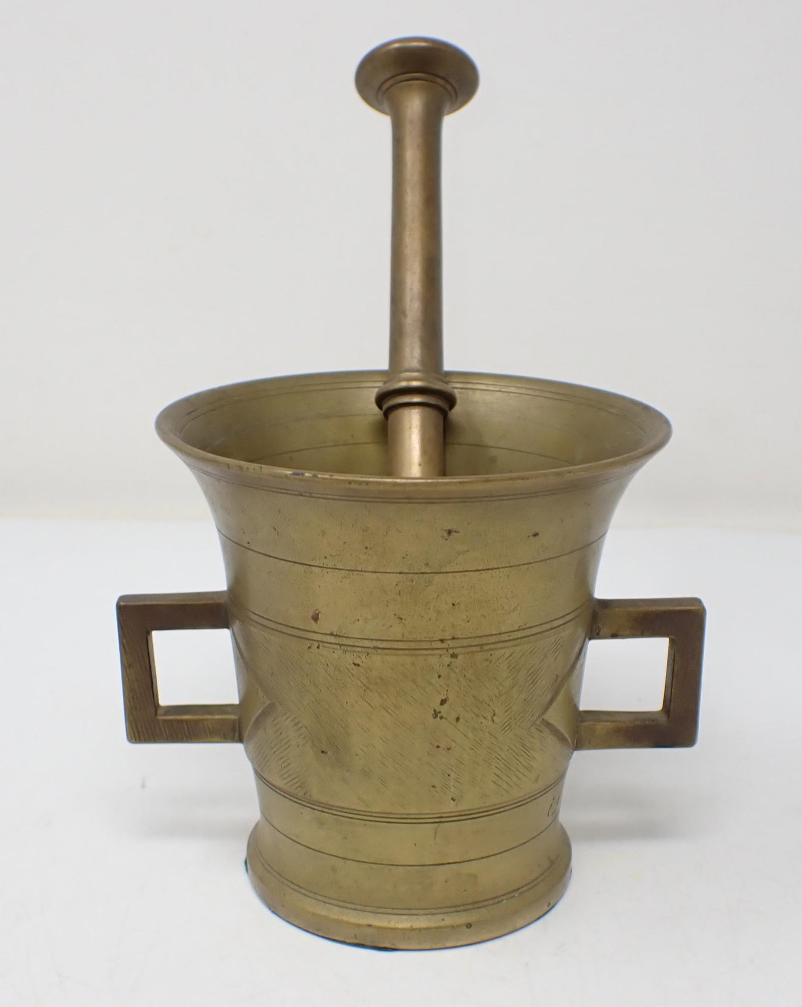 Brass Mortar and Pestle: Mortar is approx 4 1/4" in diameter and 4 1/4" tall