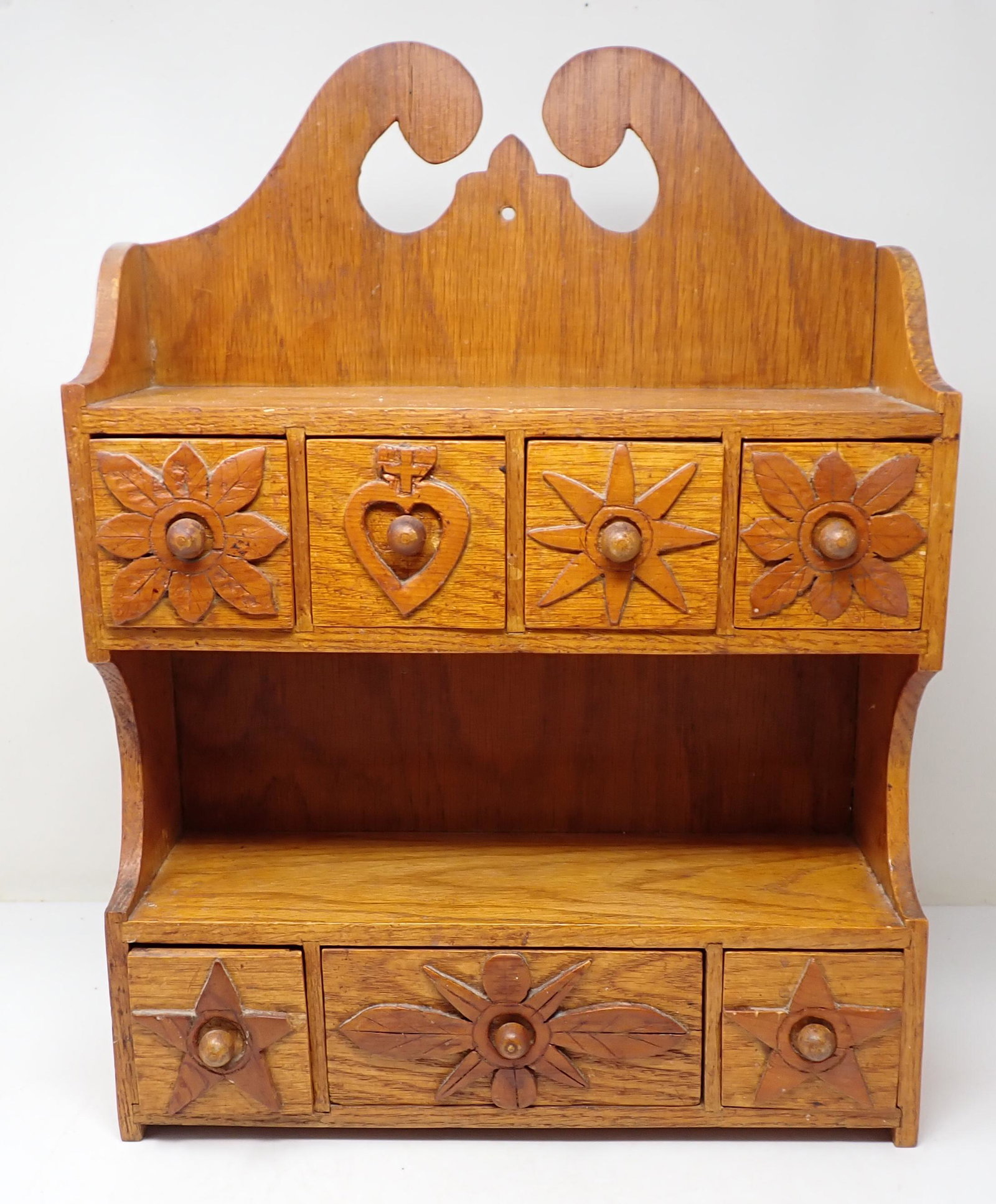 Carved Hanging Spice Cabinet: Approx 4 7/8" x 14 1/8" x 18 3/4" tall