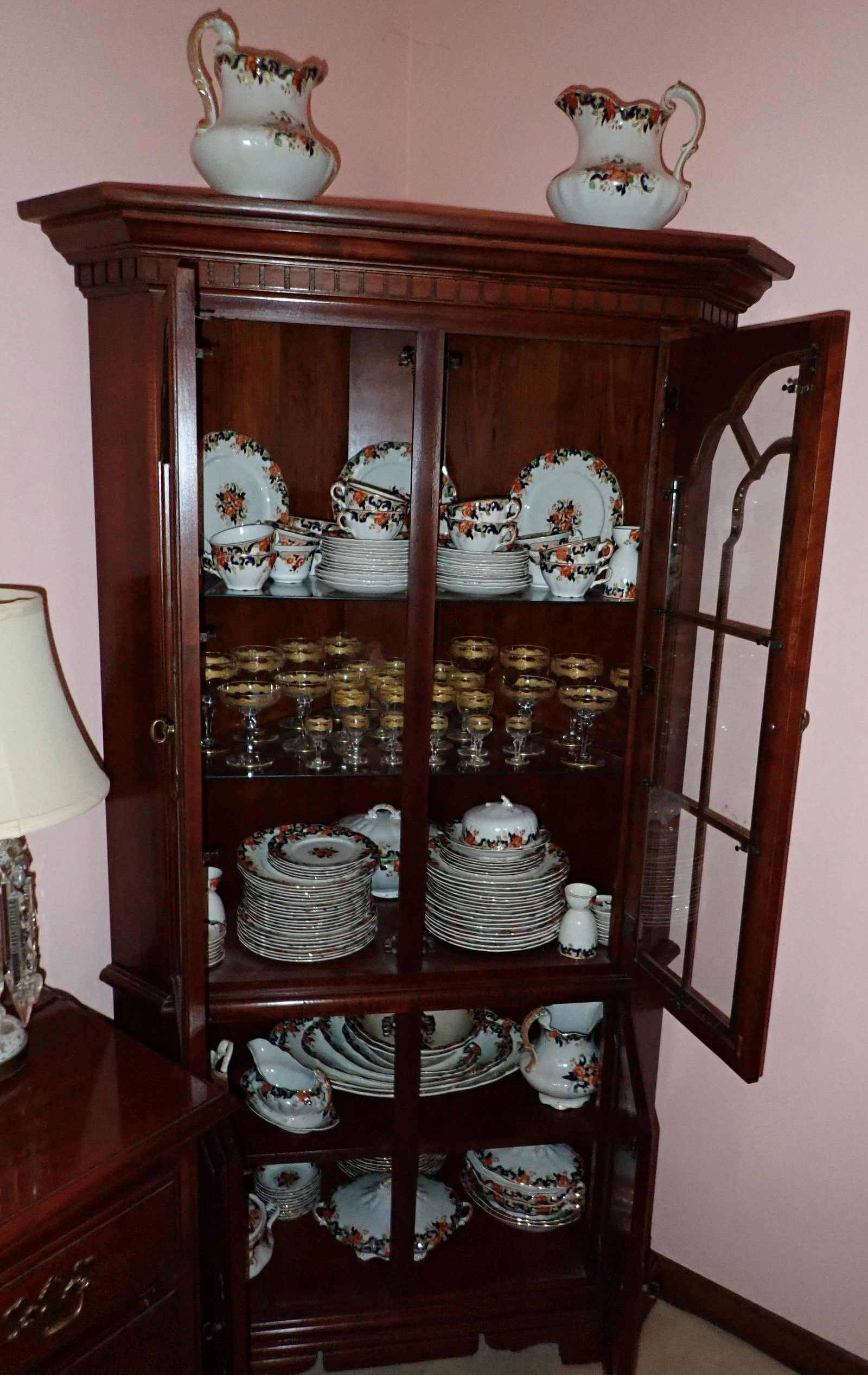 Large Lot of John Maddock Majestic: Lot includes all but the stemware and corner cabinet. Must be picked up before noon !