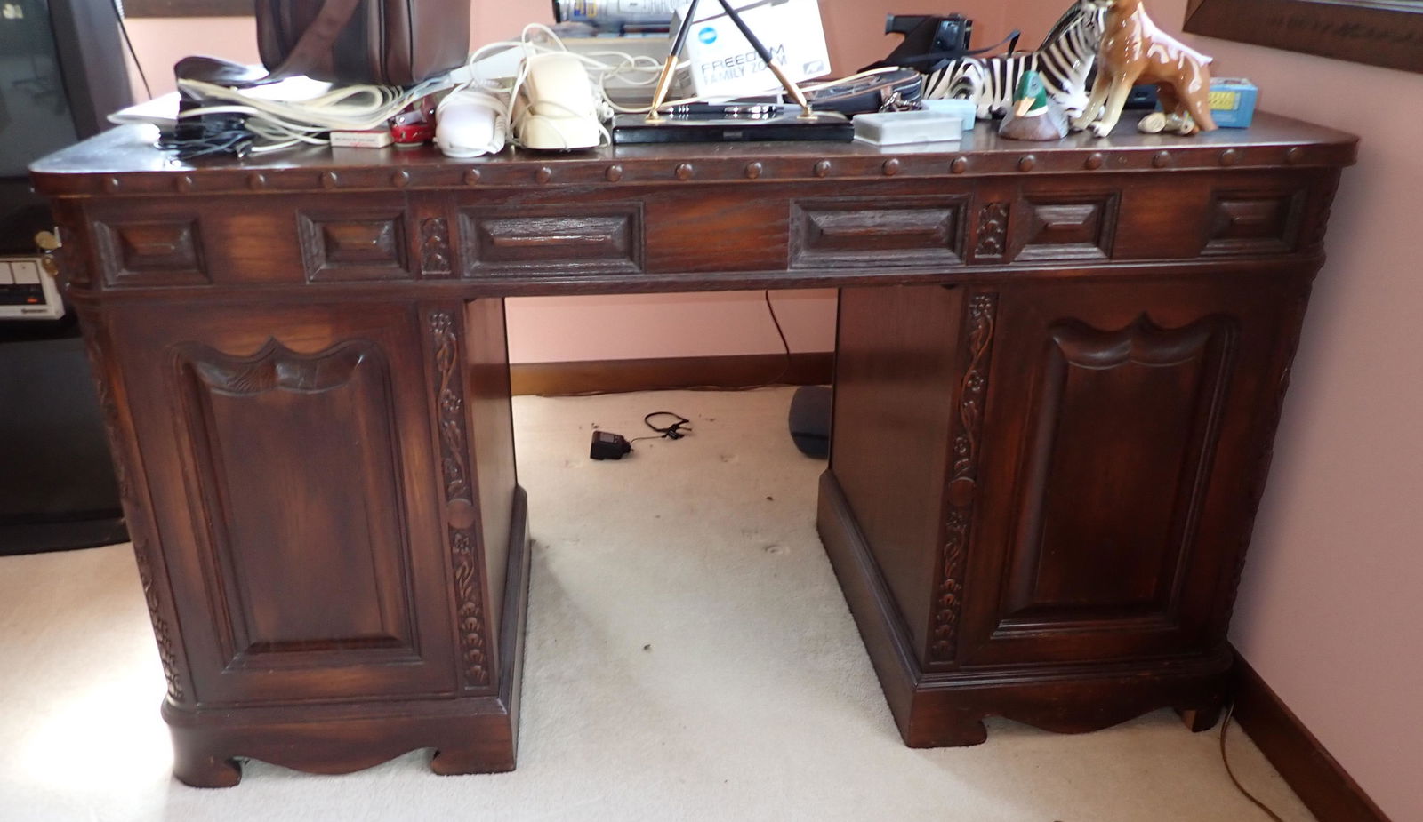 Carved Kneehole Desk (1 of 8)