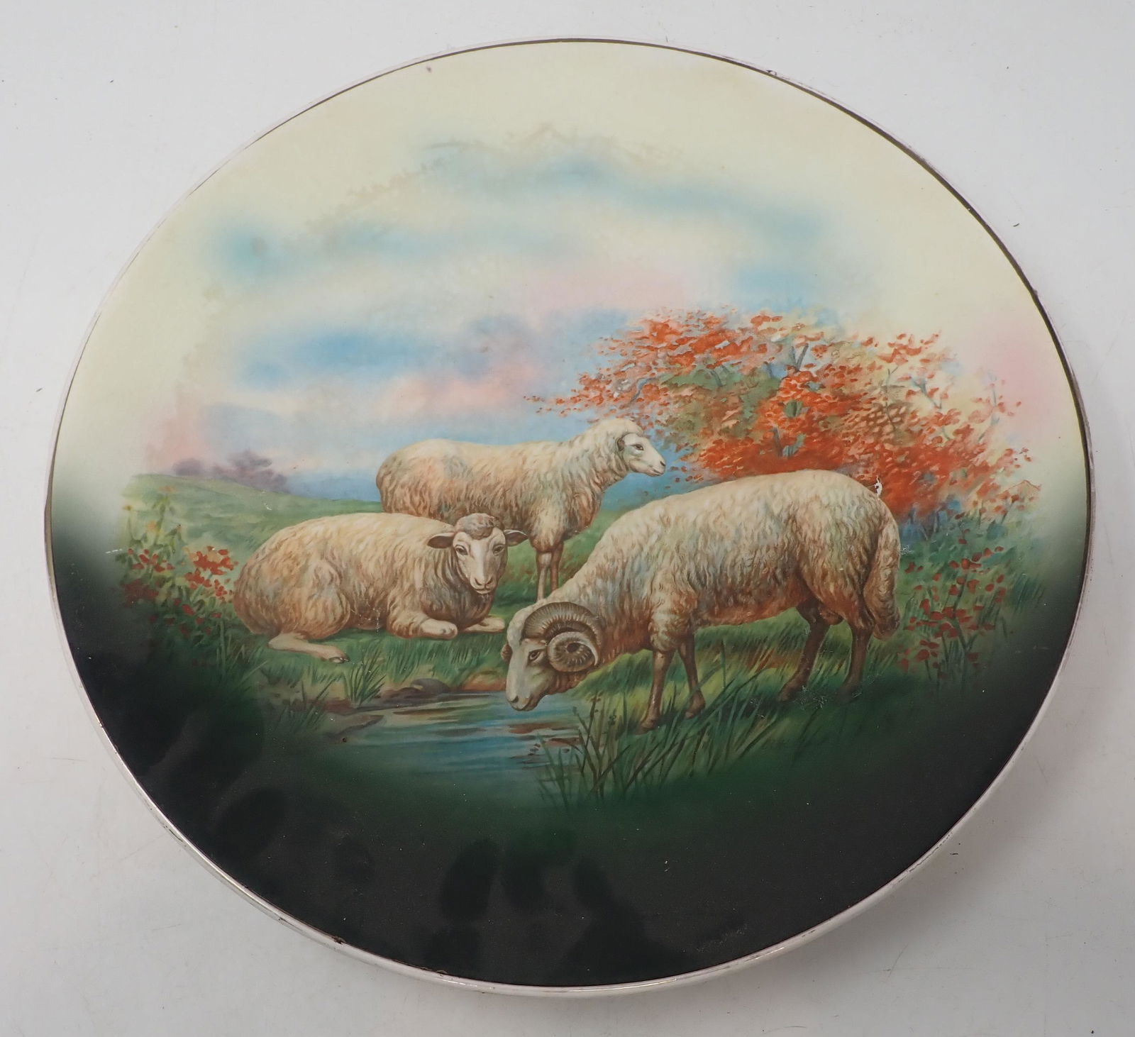Hand Painted Sheep Charger: Apprx 12 3/4" in diameter