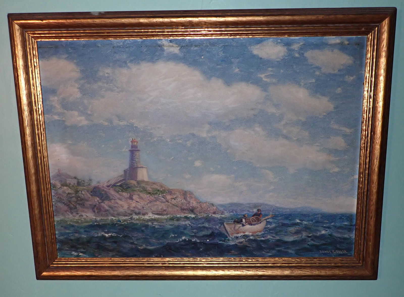 James Gale Tyler Light House Oil on Canvas Painting (1 of 9)