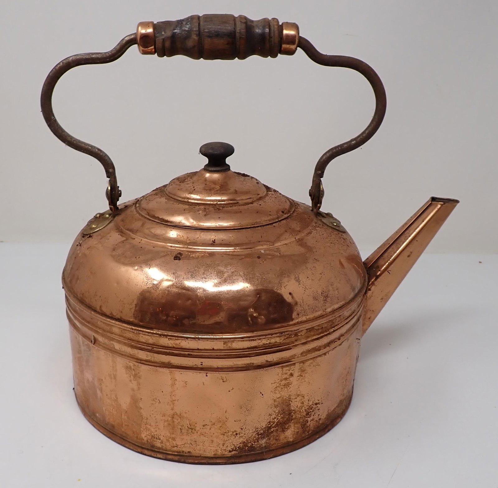 Copper Tea Kettle: Approx 9 1/4" in diameter and 12 1/4" tall to top of handle