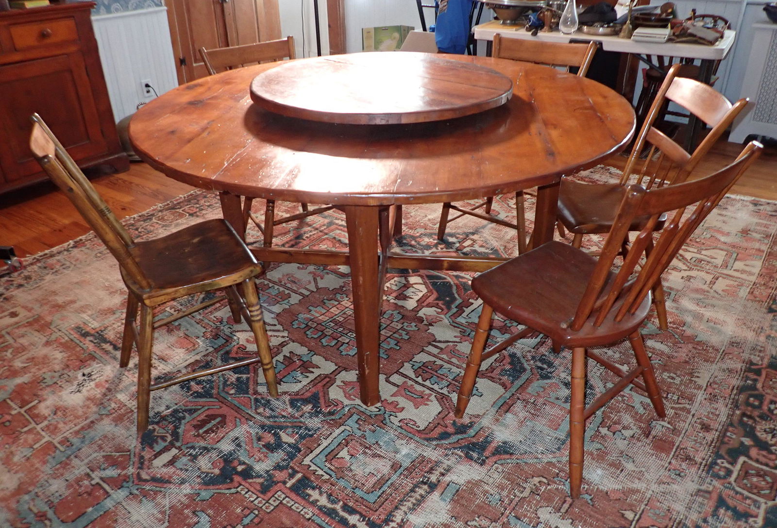 Primitive Round Farm Table w/ Built in Lazy Susan (1 of 7)