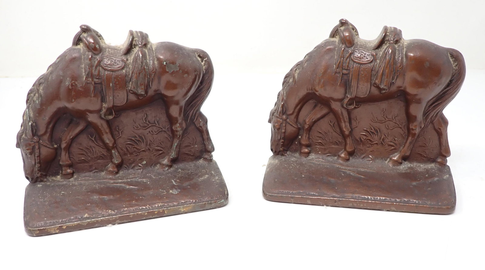 Iron Horse Bookends: Approx 5 1/2" wide and 5" tall