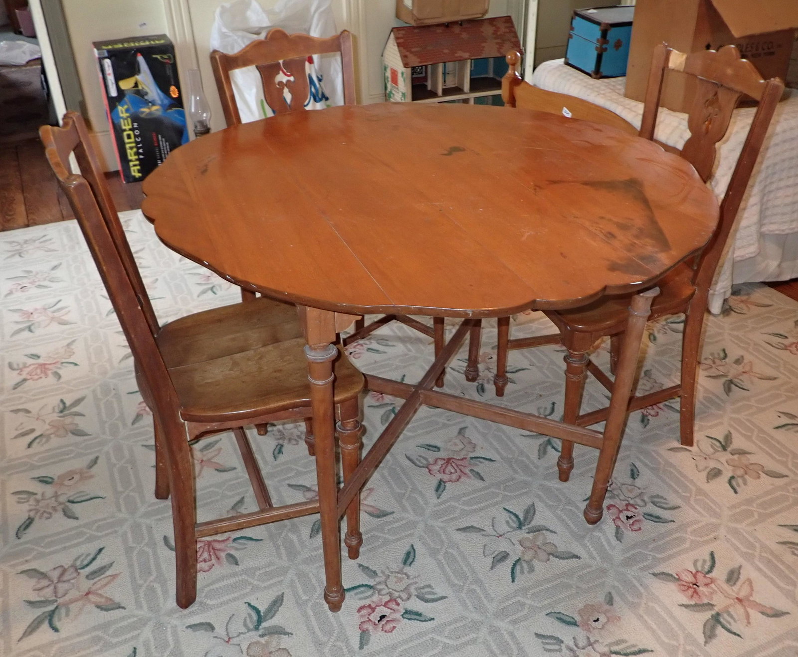 Table & 3 Chairs: Table is approx 42" in diameter.