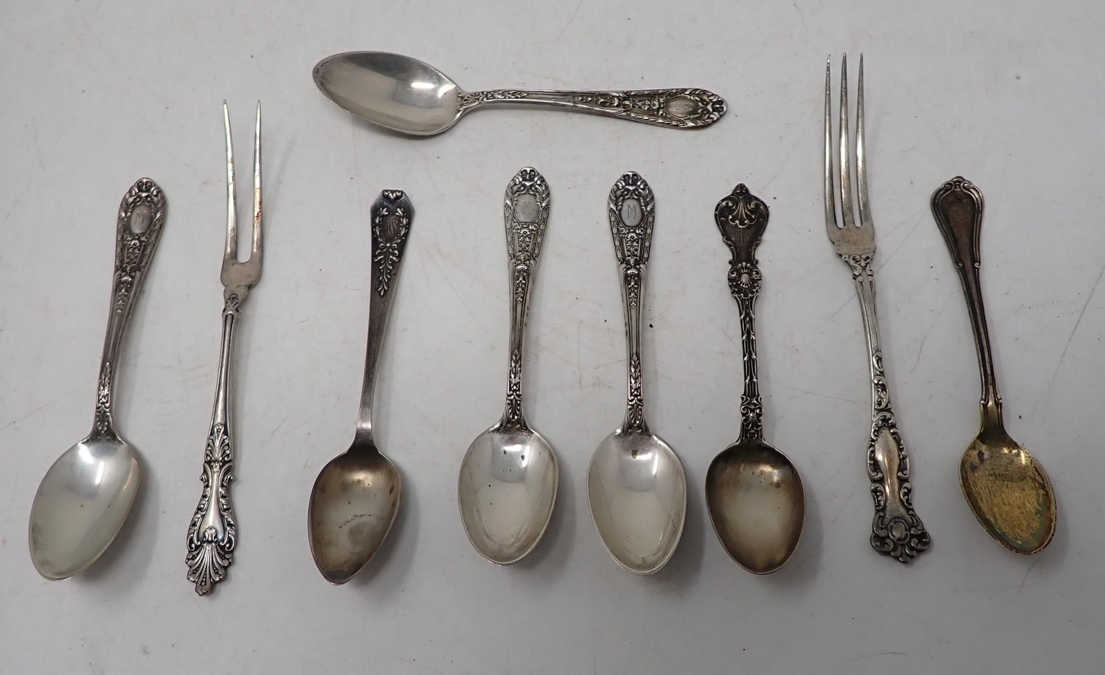 Forks and Spoons: Forks are approx 4 7/8" . Forks are not said to be sterling and were not included in the weights. Total weight of spoons is approx 80 grams