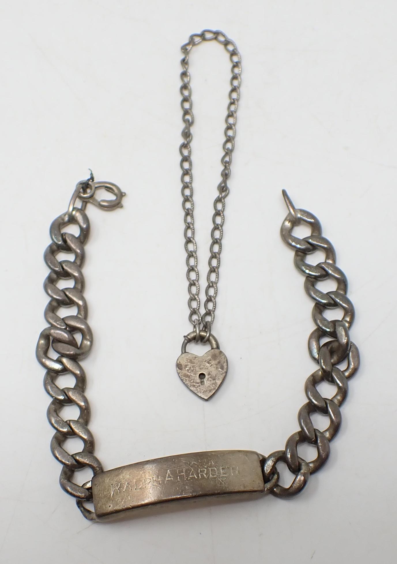 Sterling Silver Bracelets Including Heart Lock: Name bracelet is apprx. 8 3/8" total length. Total weight is apprx 56.56 grams