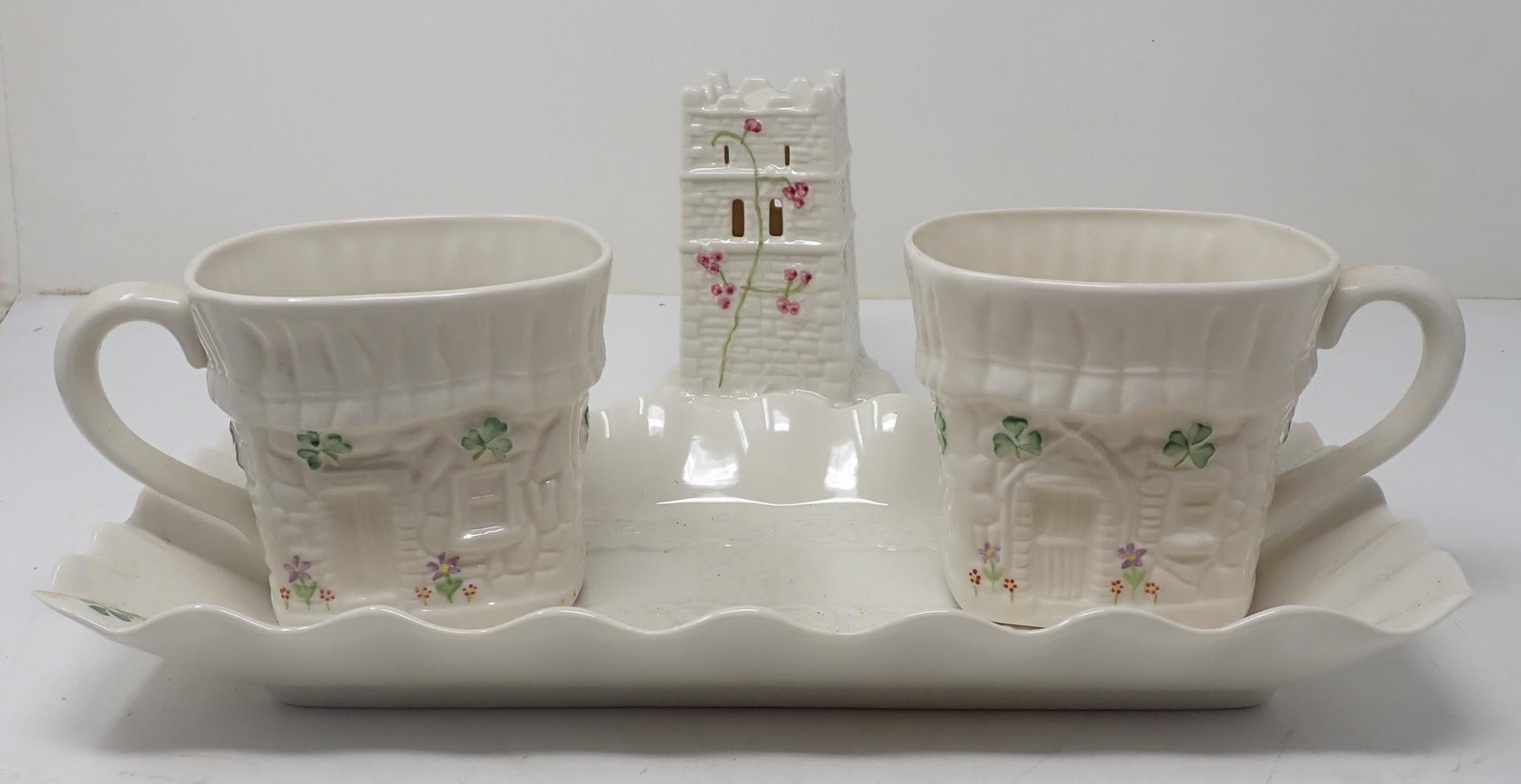 Belleek Mugs Trays Lighthouse: Tray is approx 6 1/4" x 12 5/8"