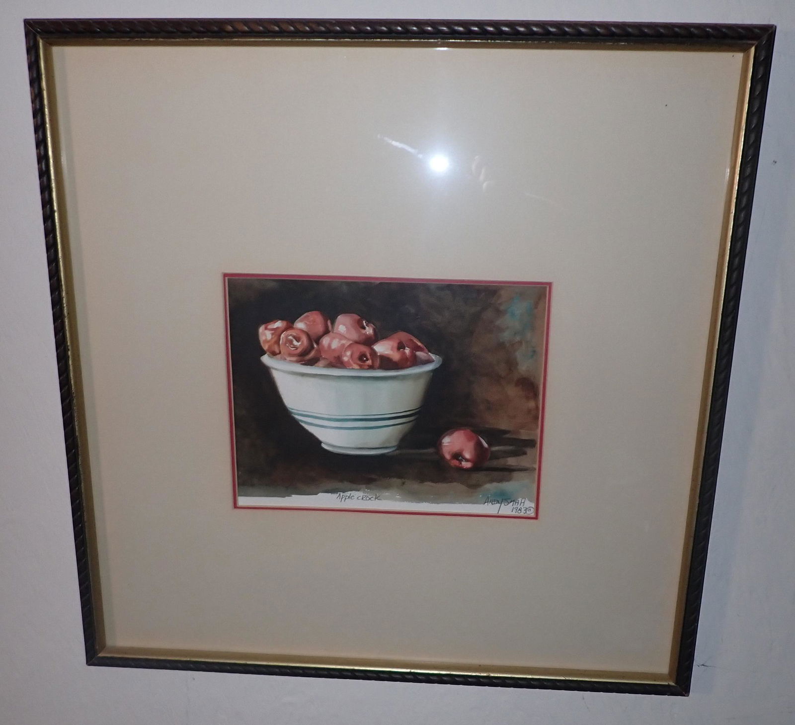 1983 Signed Apple Crock Watercolor Painting (1 of 3)