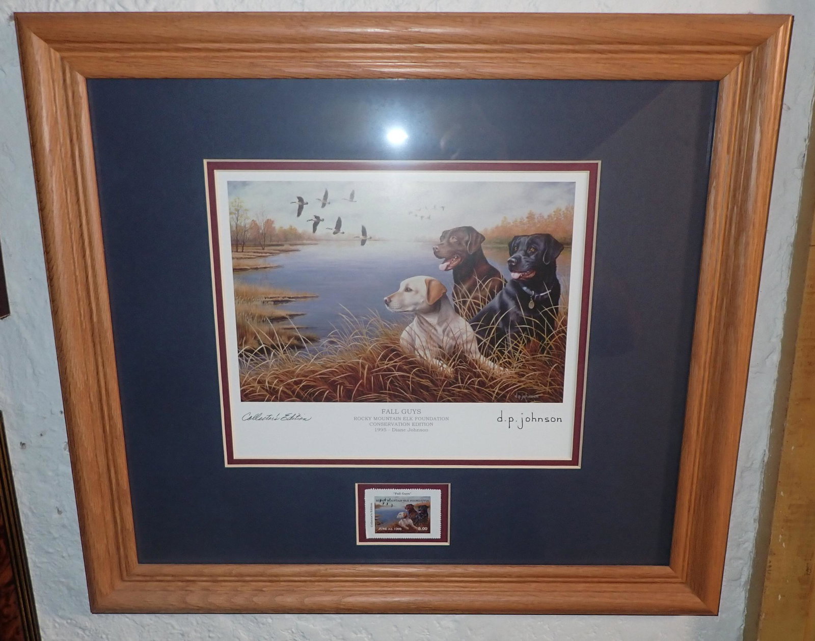 1997 Diane Johnson Fall Guys Elk Foundation Stamp &: Collectors Edition. Approx 16 1/2" x 18 1/2"