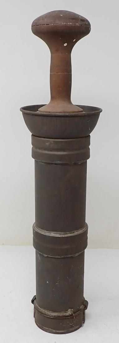 Masher in Tin Sleeve: Sleeve is approx 4 1/4" in diameter at top and 12 3/8" tall