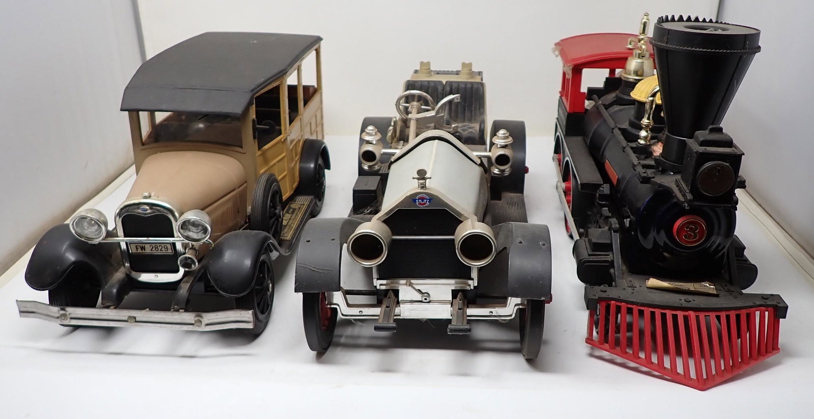 3 Beam Decanters Cars and Train: Approx 15 1/2" long