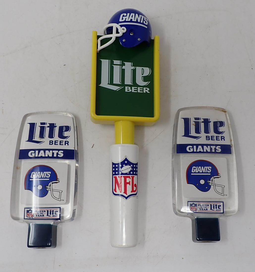 3 Miller Lite Giants Football Tap Handles: Beer tap handles. Longest is approx 11 1/4"