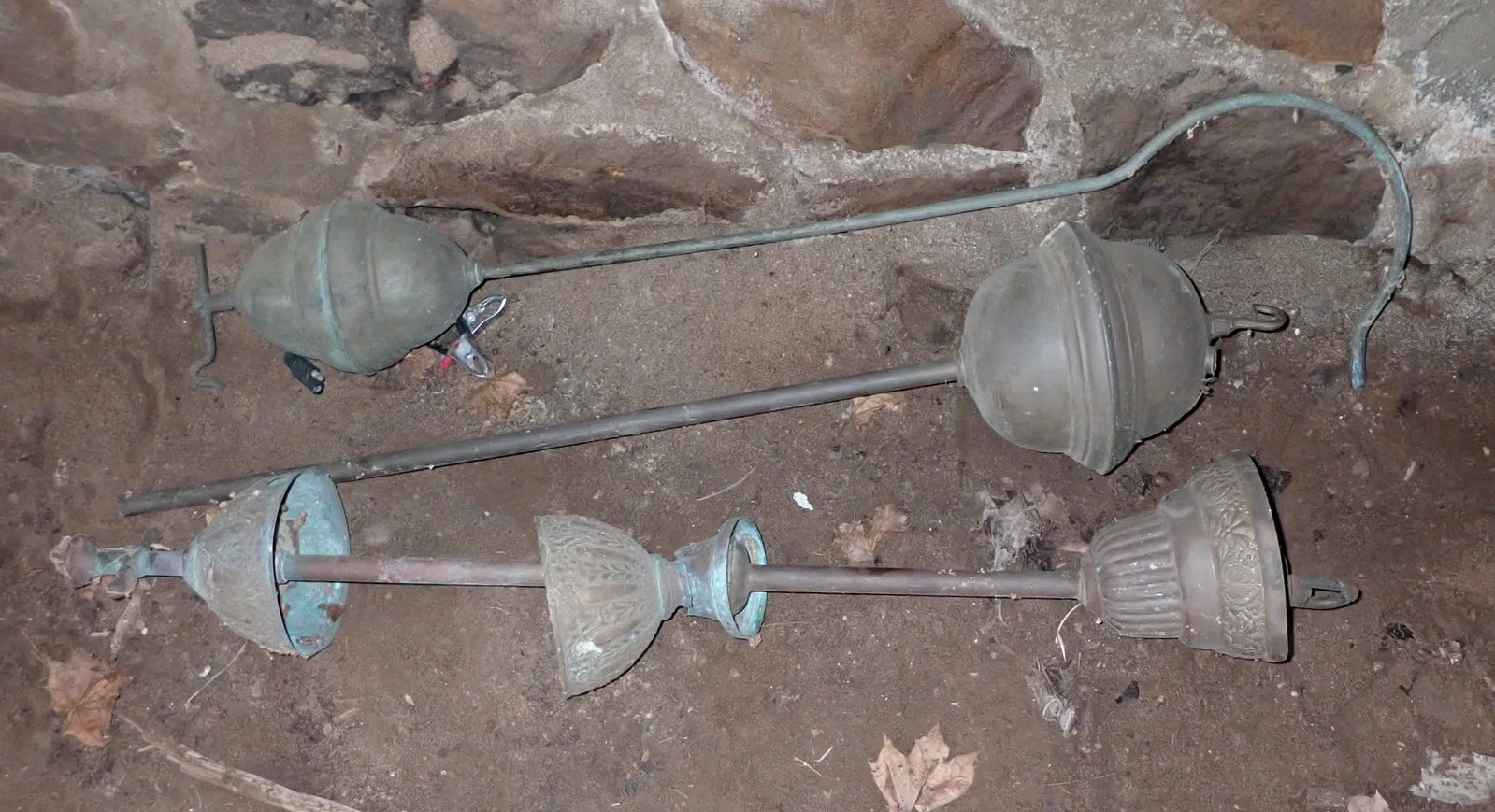 Brass Light Fixture Parts: Approx 34" long ( longest)
