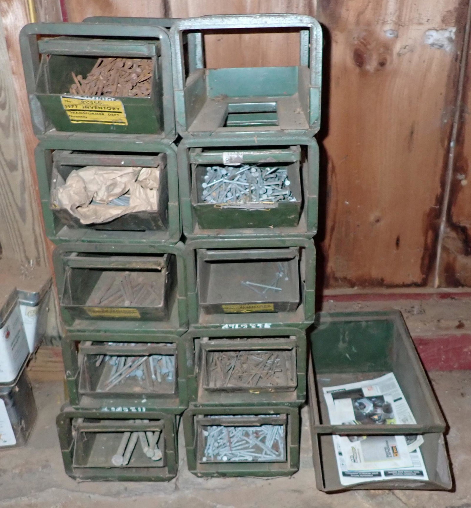 Stack Rack Parts Pins: Each bin on left is approx 7" x 12" x 5 1/2" tall.