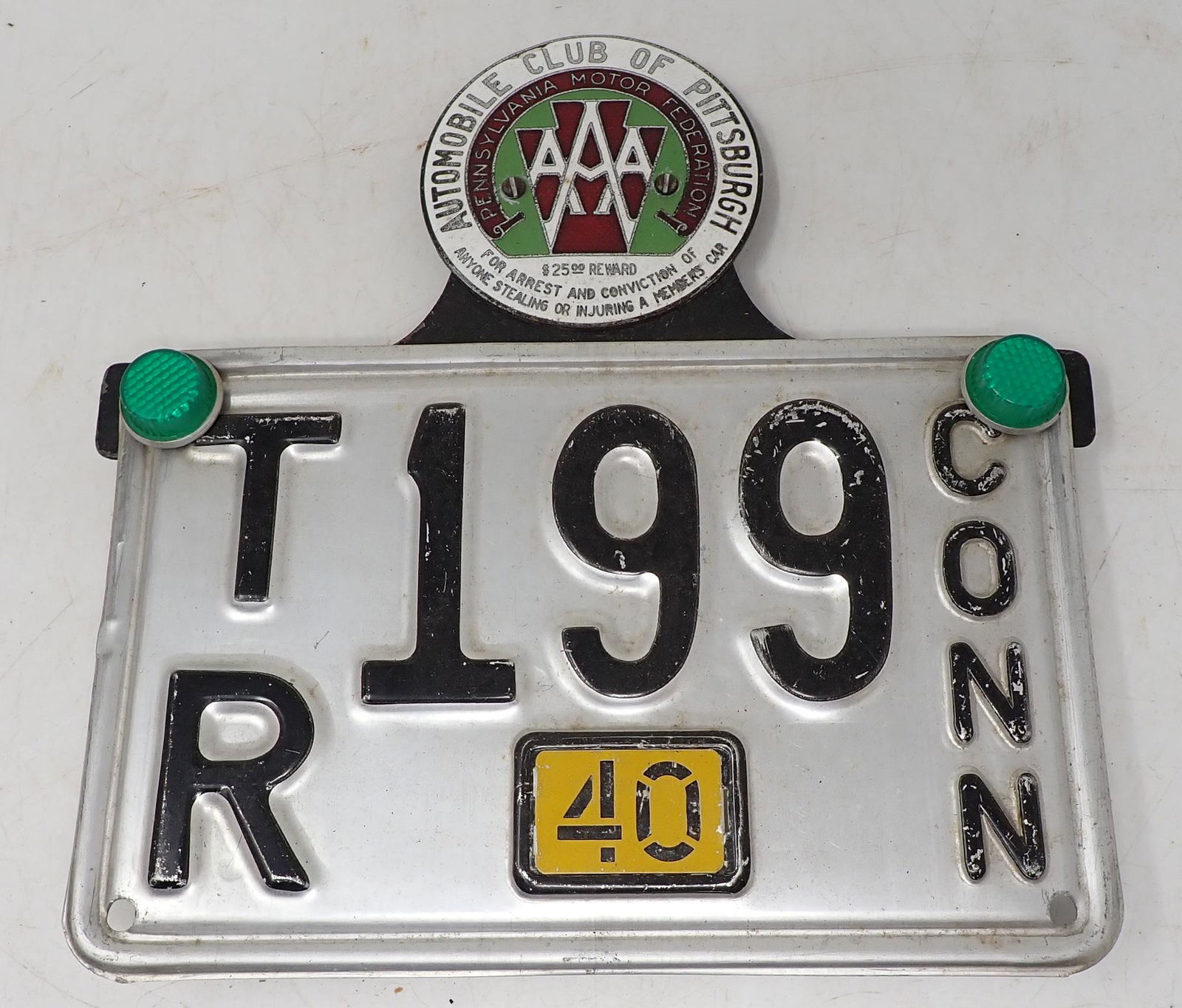 1940 Connecticut License Plate w/ AAA Badge (1 of 3)