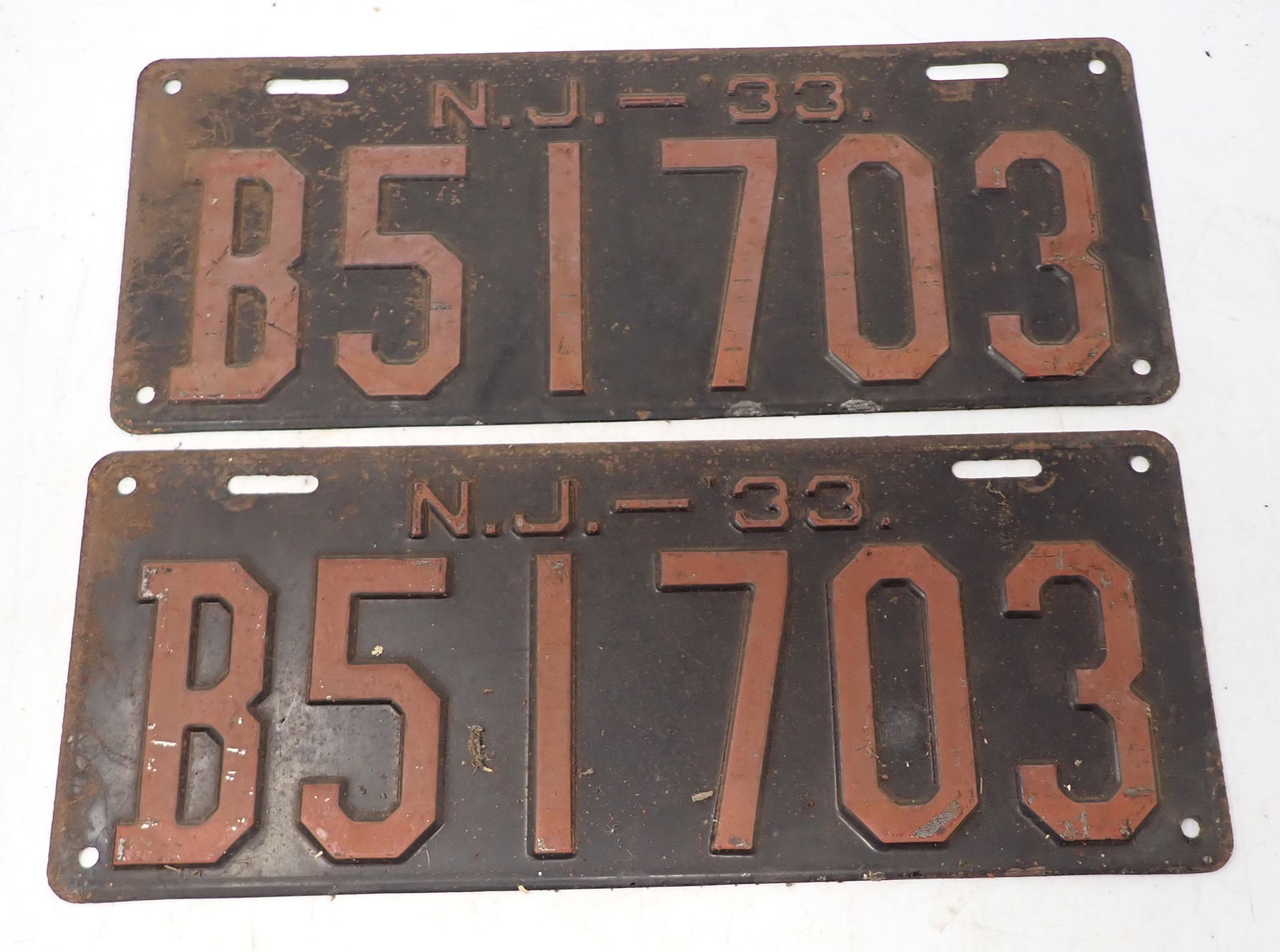 Pair of 1933 NJ License Plates (1 of 1)