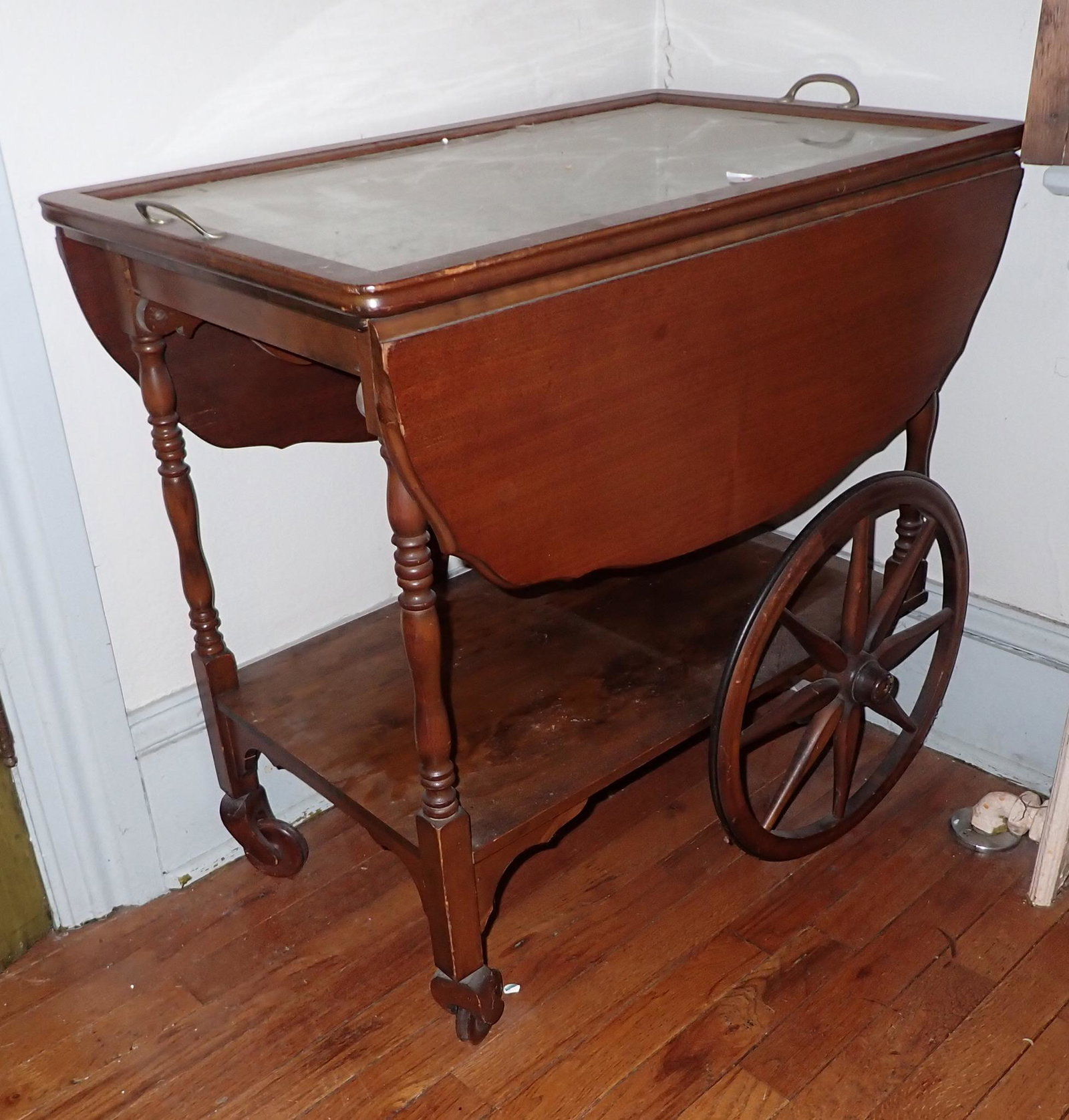 Tea Cart & Punch Bowl: Tea Cart is Approx 18" x 28 1/4" x 27 1/4" tall. Punch bowl is approx 14" in diameter.
